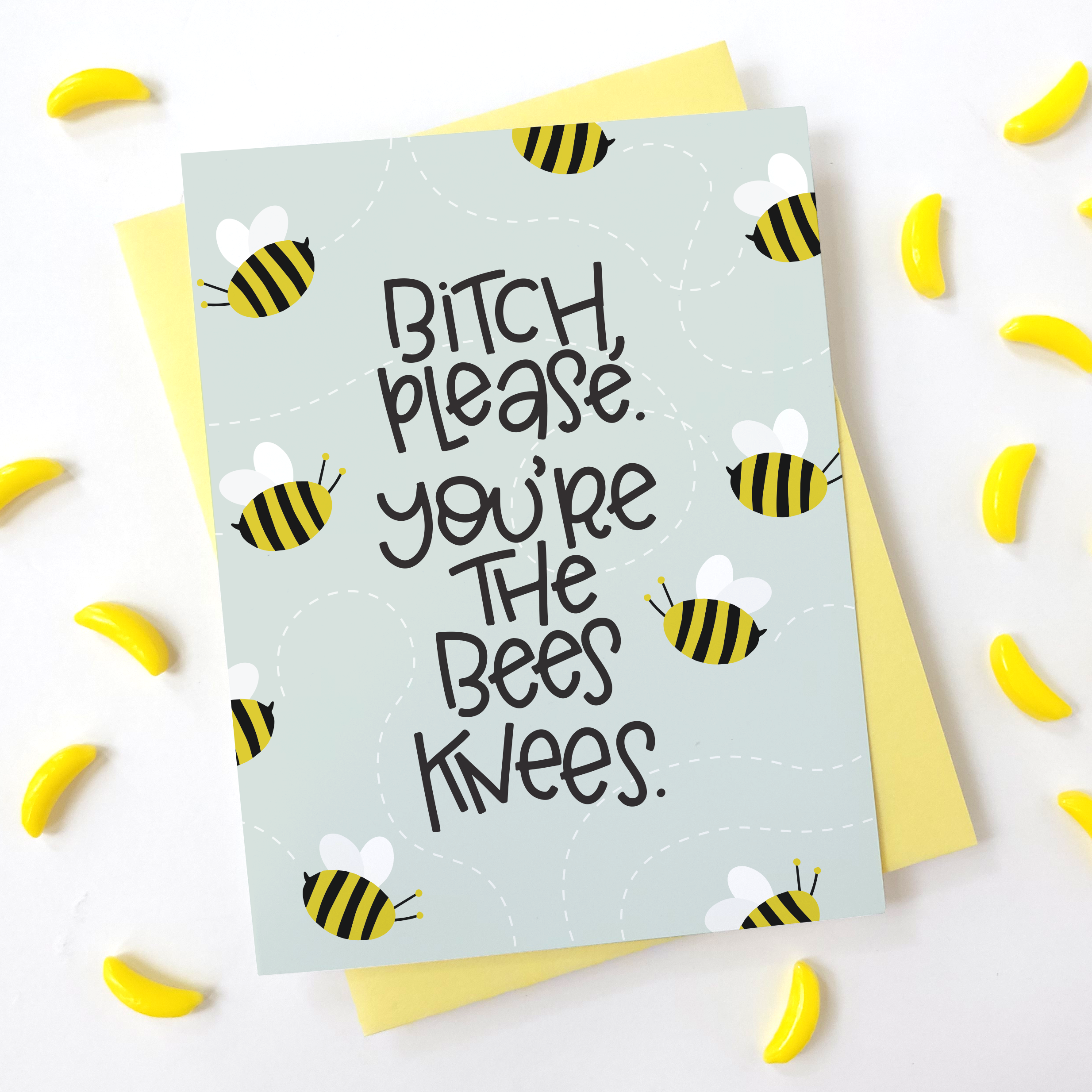 BEES KNEES - FUNNY ILLUSTRATED GREETING CARD - NO AI, photo 1 of 2