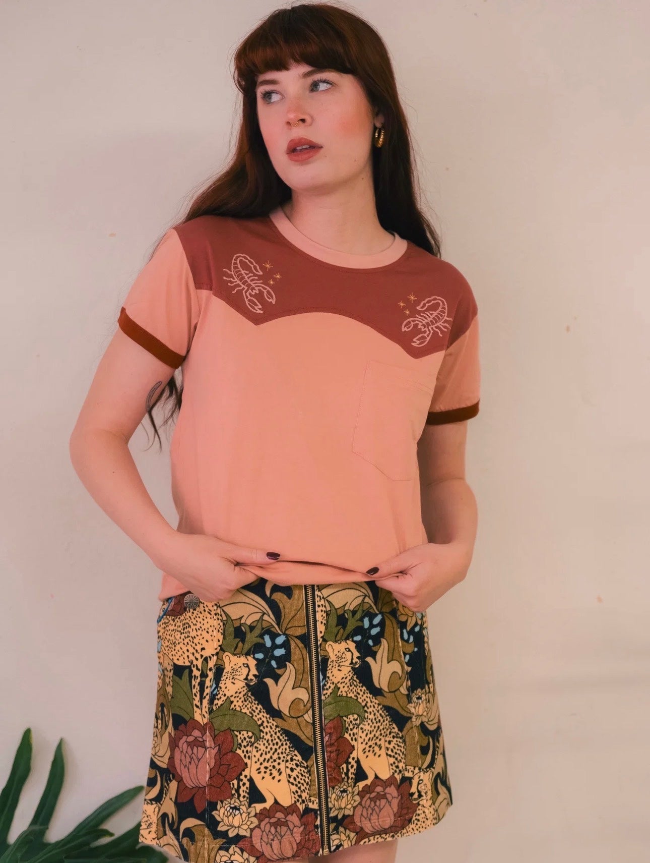 Peach Scorpion Embroidered Pocket Tee, photo 3 of 4
