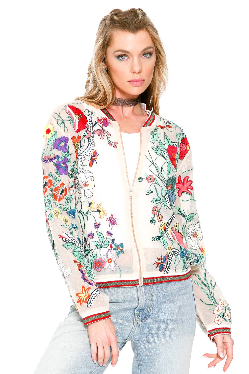 Embroidered Bomber Jacket : Ivory Floral, photo 2 of 8