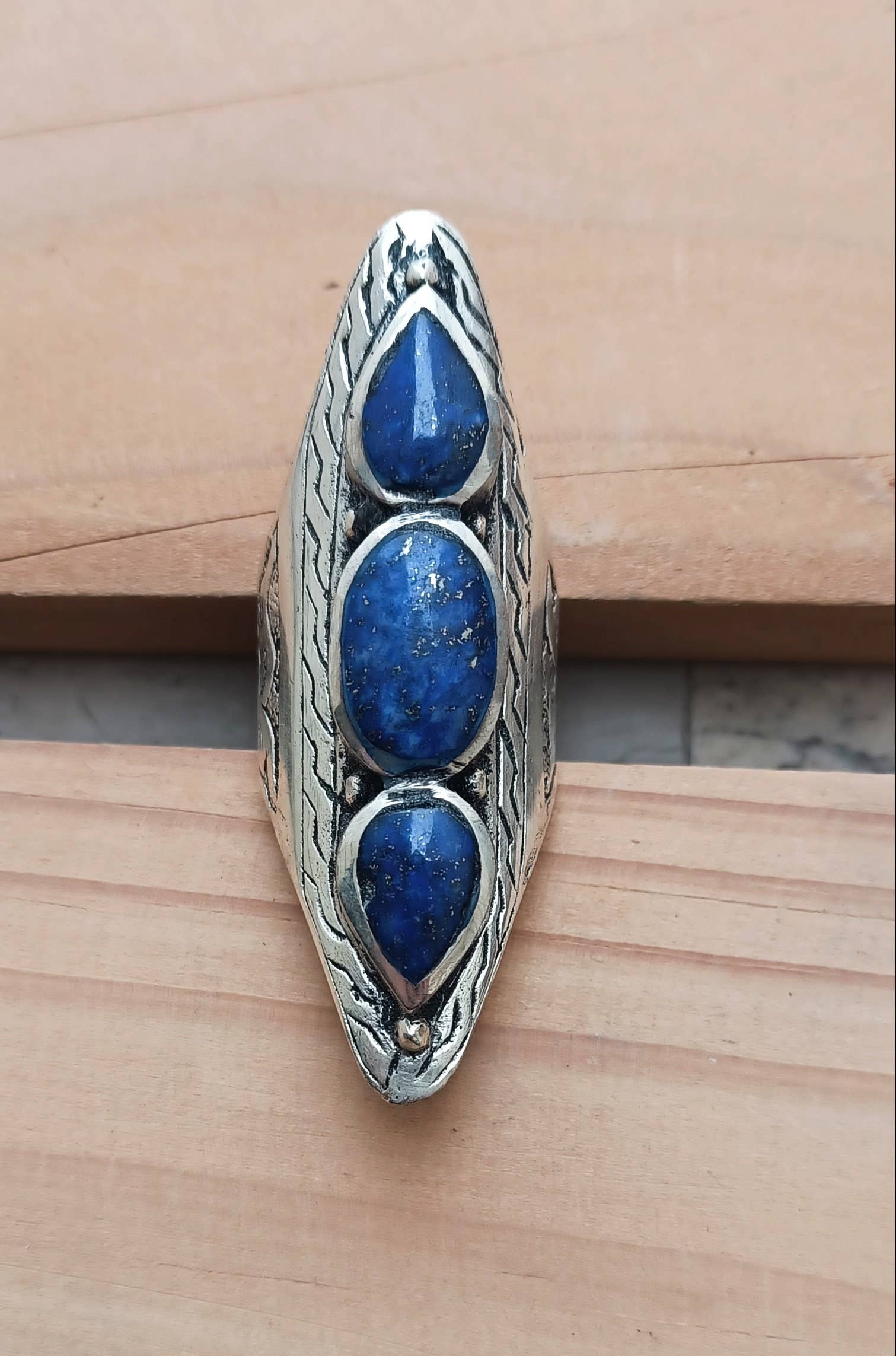 Afghan Lapis Lazuli Silver Saddle Ring, photo 4 of 8