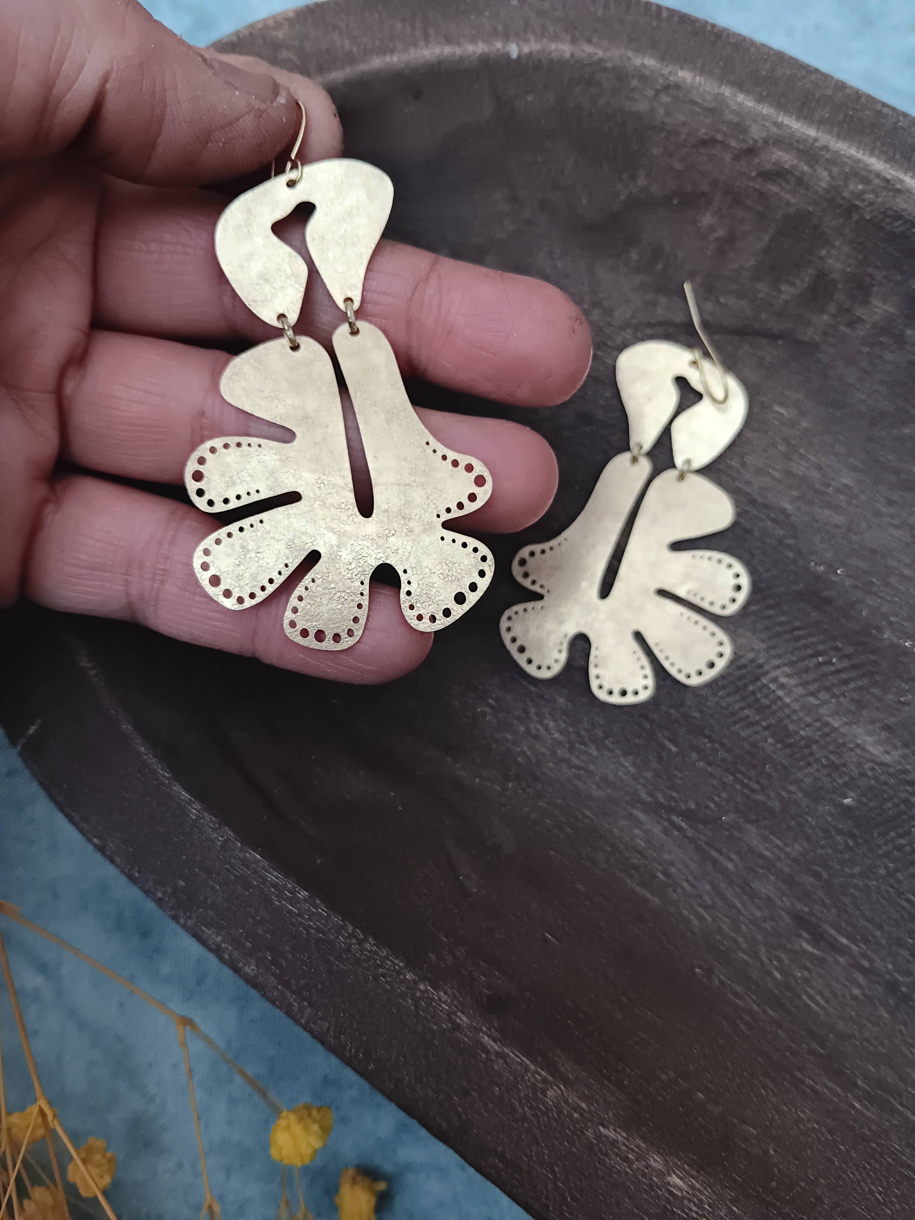 Leaf, Brass Earrings, photo 2 of 3