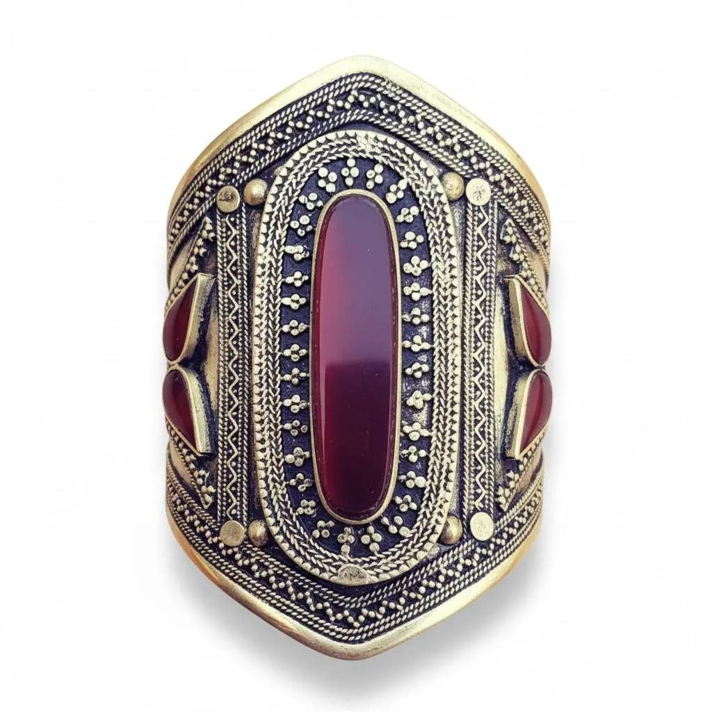 Afghan Carnelian Hand Carved Silver Cuff, photo 1 of 3