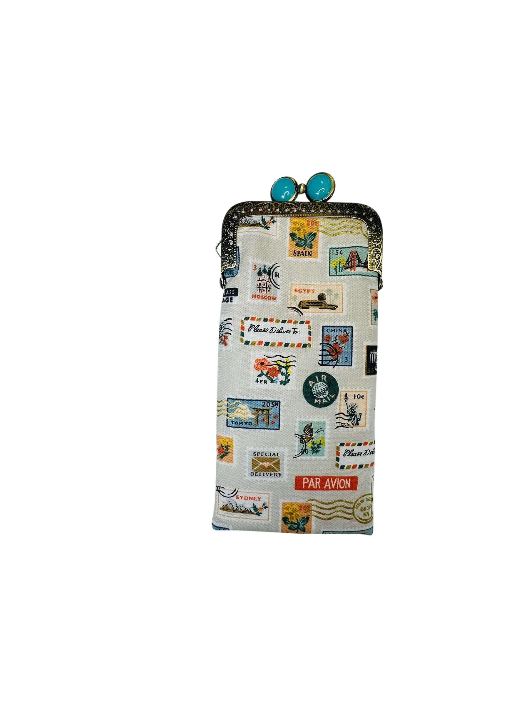Eyeglass Case-Travel Stamps-Linen, photo 1 of 8
