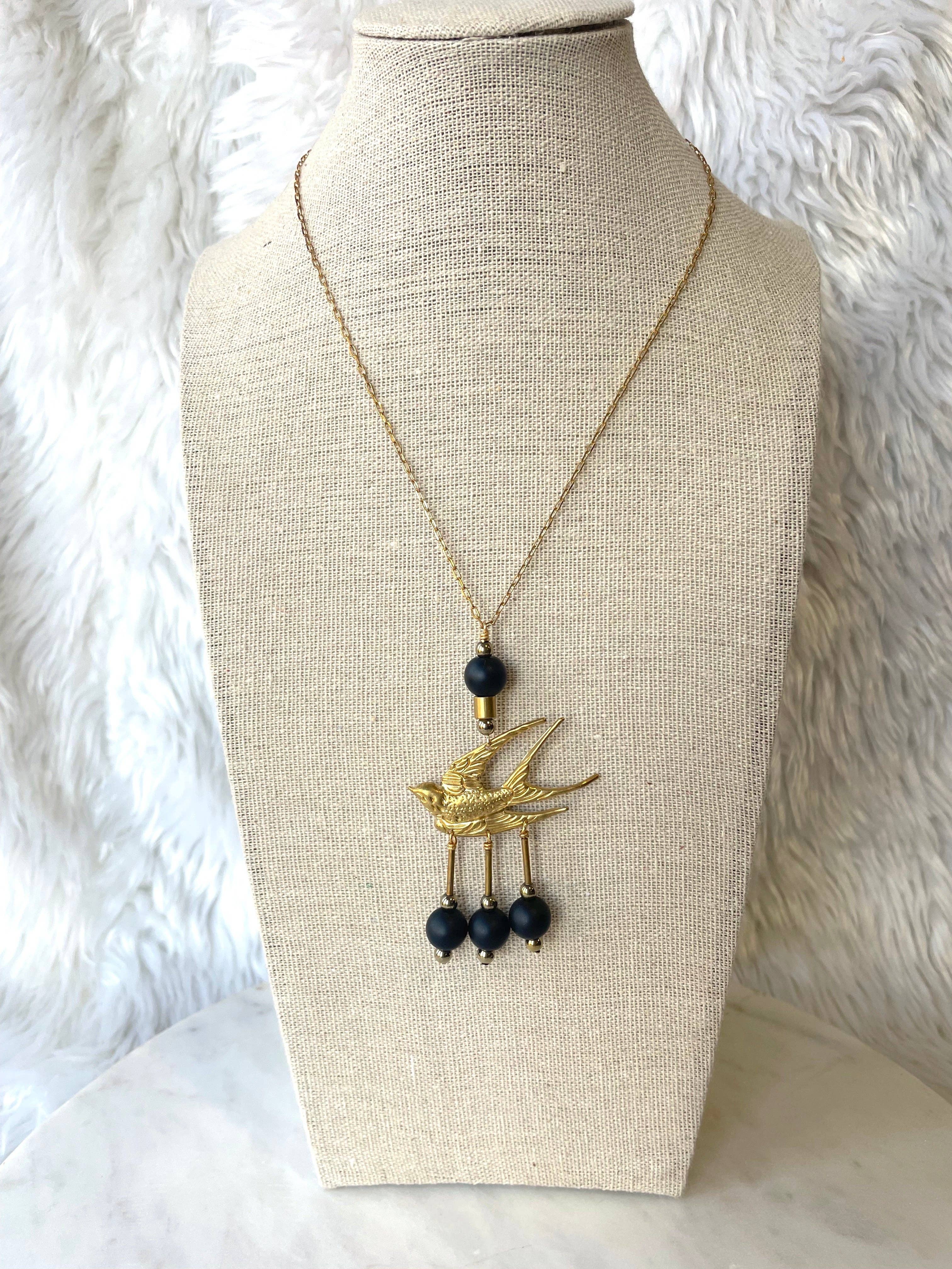 The Talia Necklace - Brass Bird Statement Necklace, photo 7 of 8