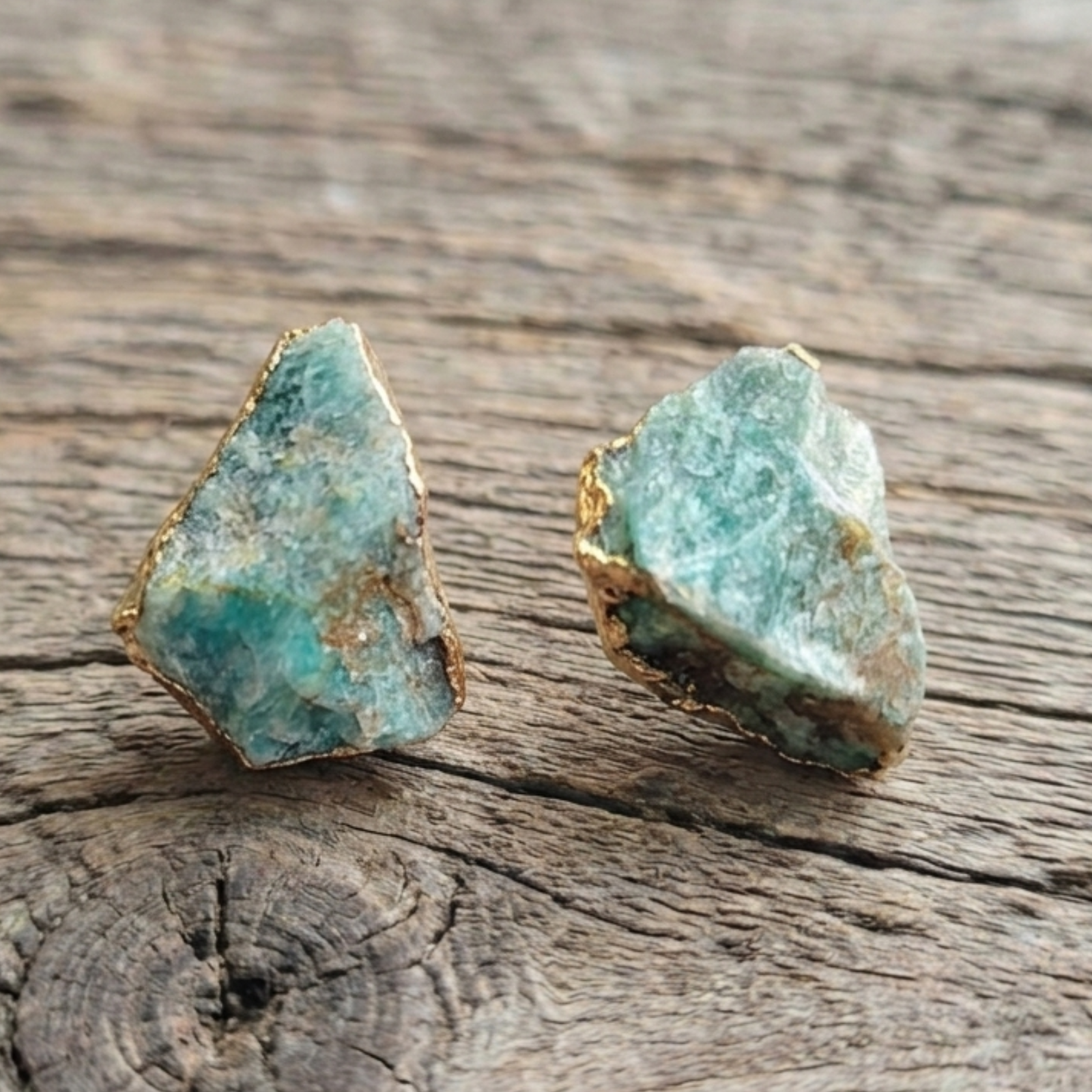 Raw Amazonite & 18k Gold Studs, photo 1 of 4