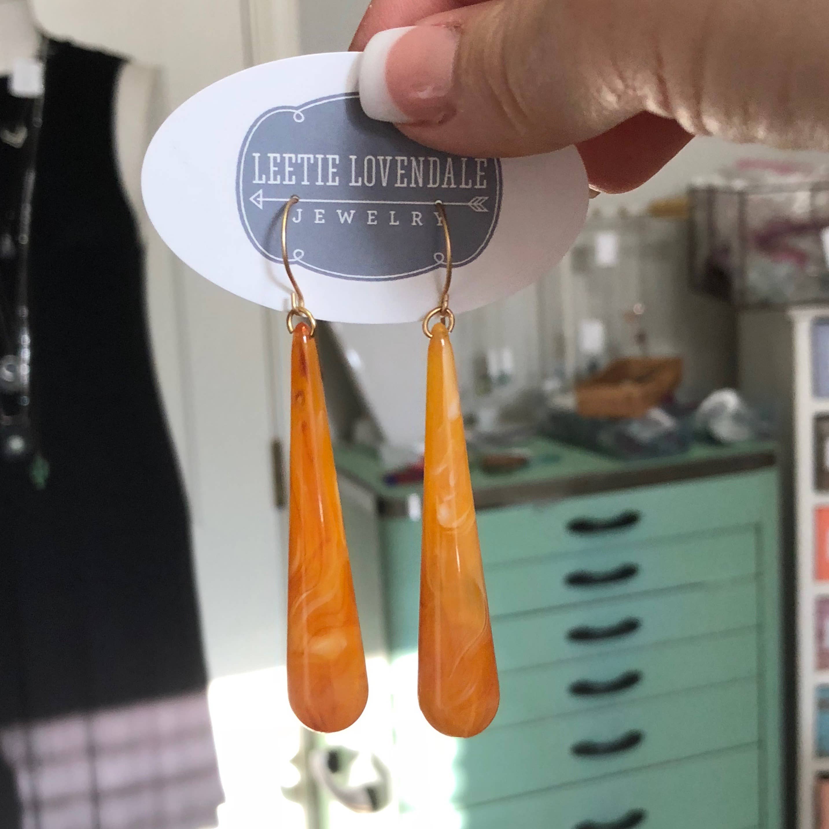 Honey Amber Long Teardrop Earrings, photo 8 of 8