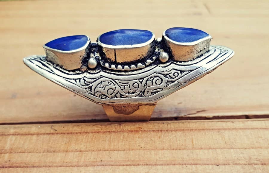 Afghan Lapis Lazuli Silver Saddle Ring, photo 5 of 8