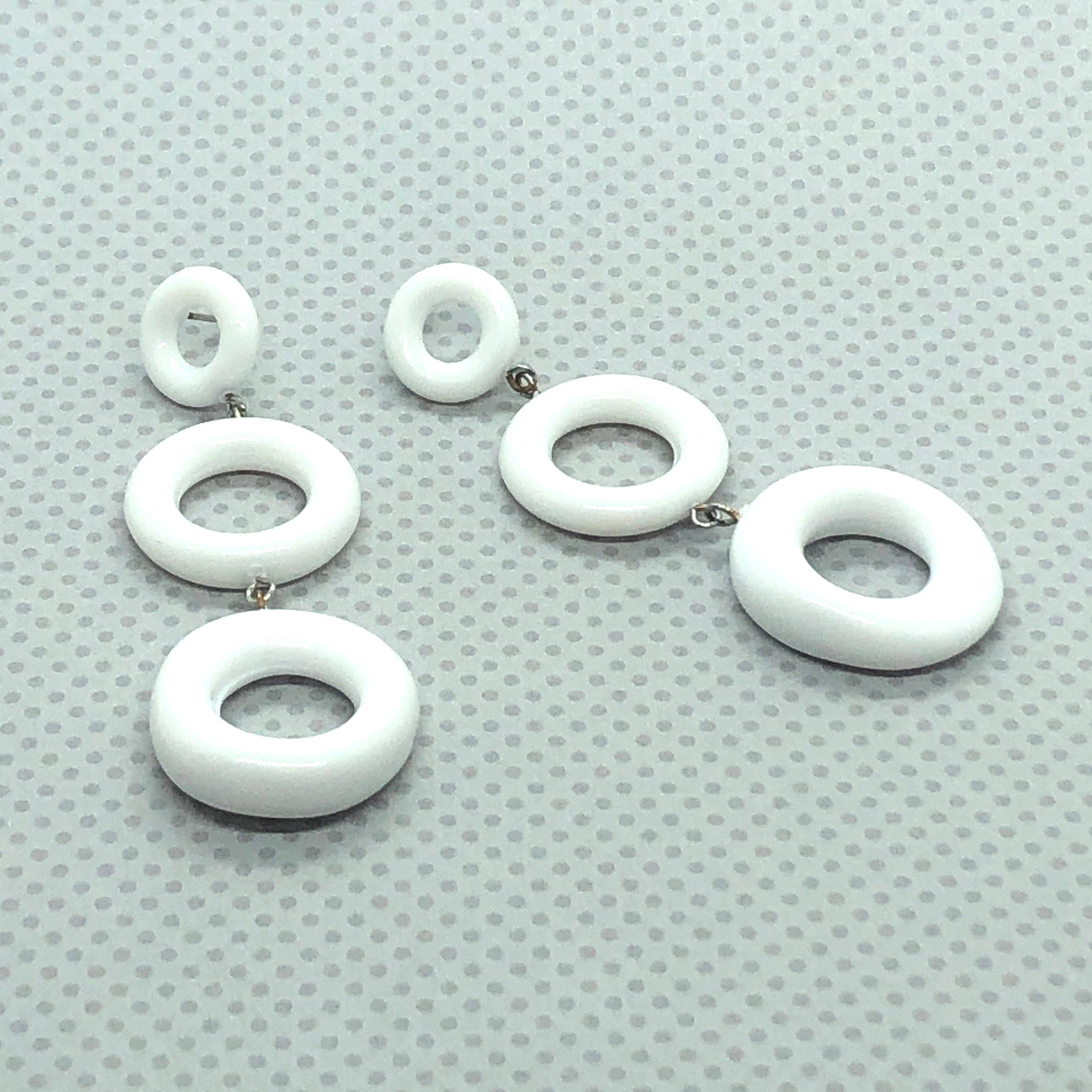 White Tri-Ring Statement Earrings, photo 1 of 5