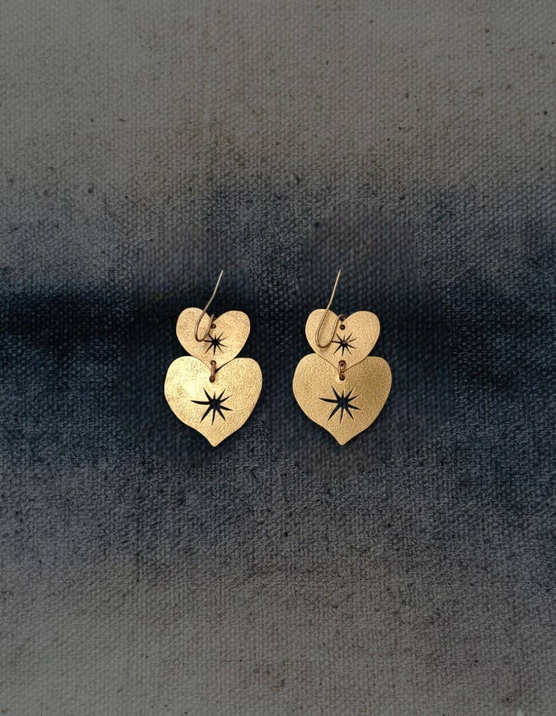 brass heart earrings, photo 5 of 6