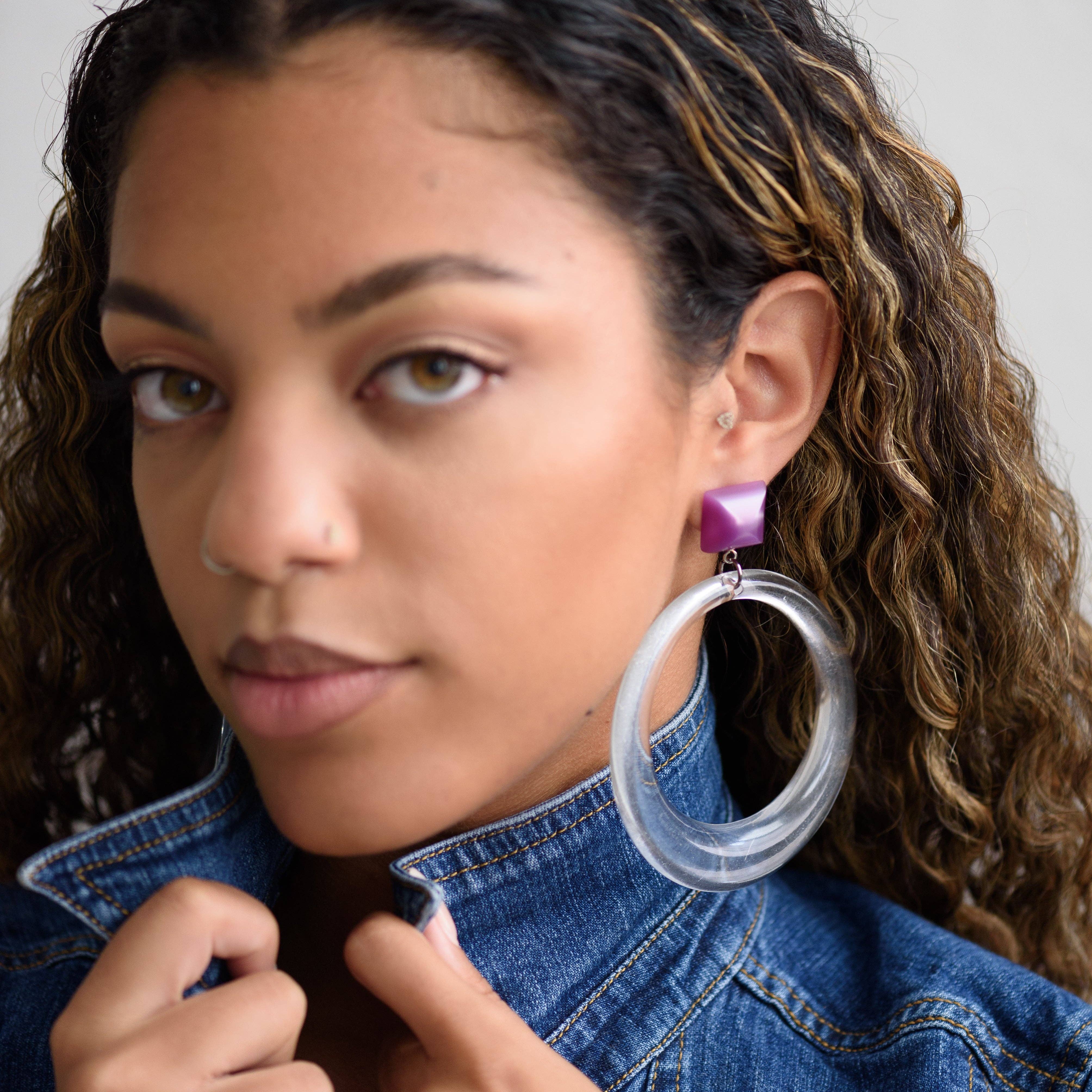 Periwinkle & Tangerine Moonglow Iris Earrings, photo 4 of 4