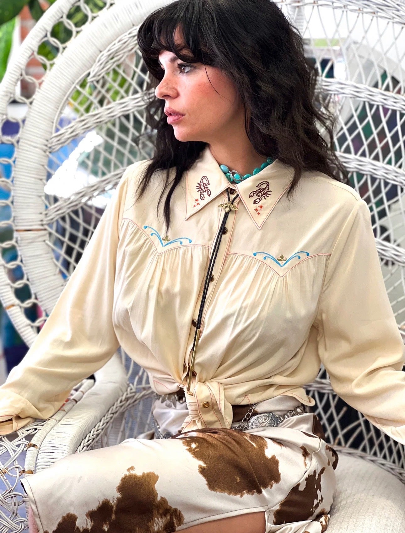 Cream Desperado Pearl Snap Embroidered Blouse, photo 2 of 6