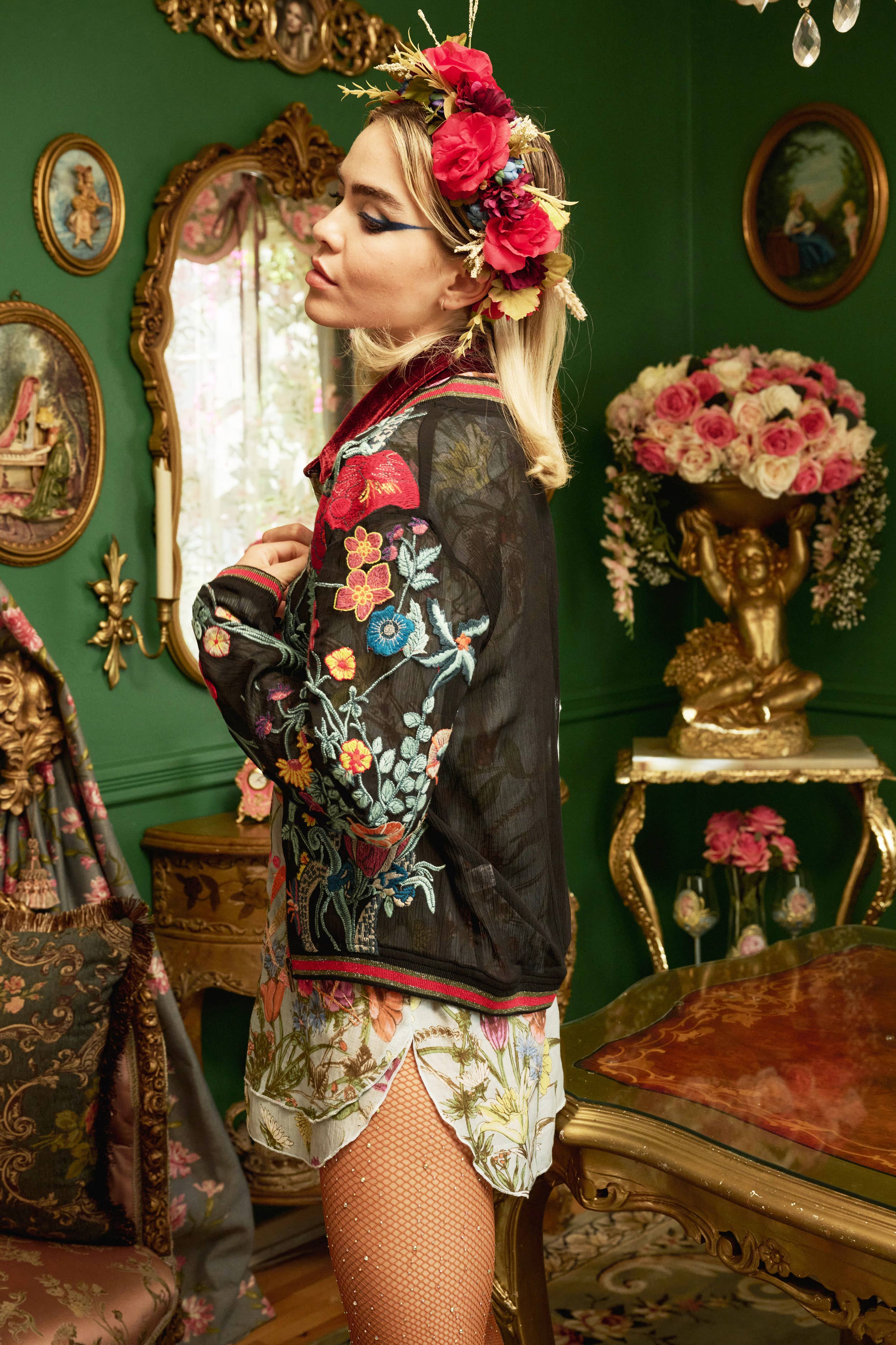 Embroidered Bomber Jacket: Black Floral, photo 7 of 8