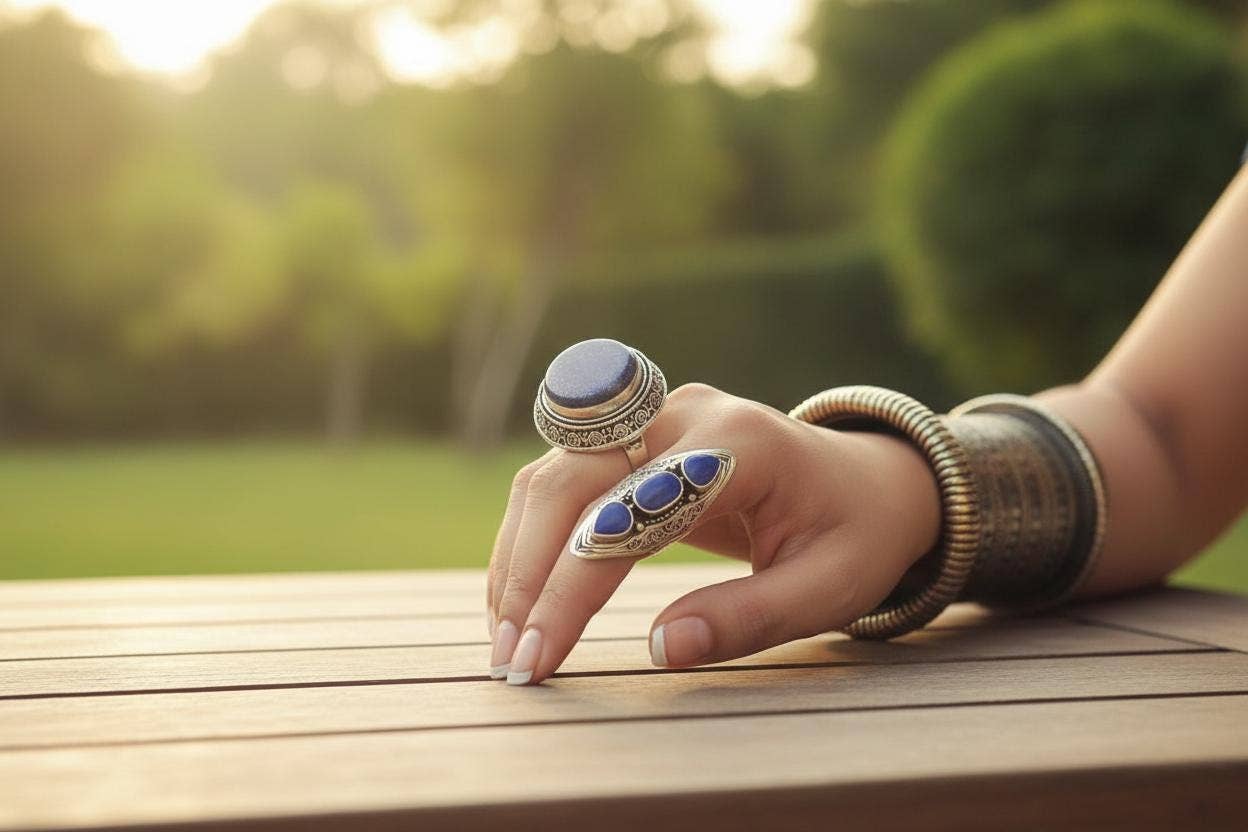 Afghan Lapis Lazuli Silver Saddle Ring, photo 6 of 8