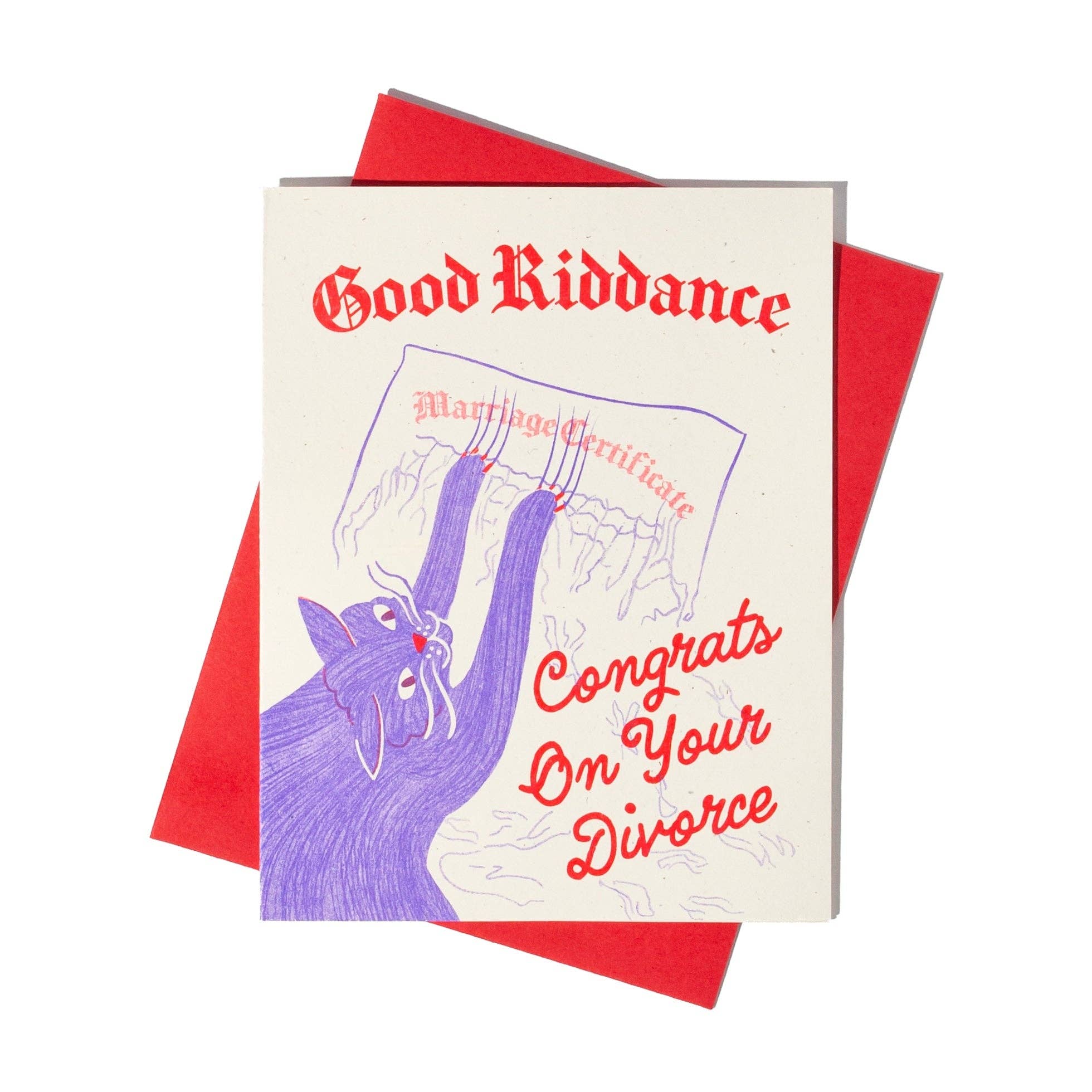 Good Riddance Divorce Cat - Risograph Card, photo 2 of 4