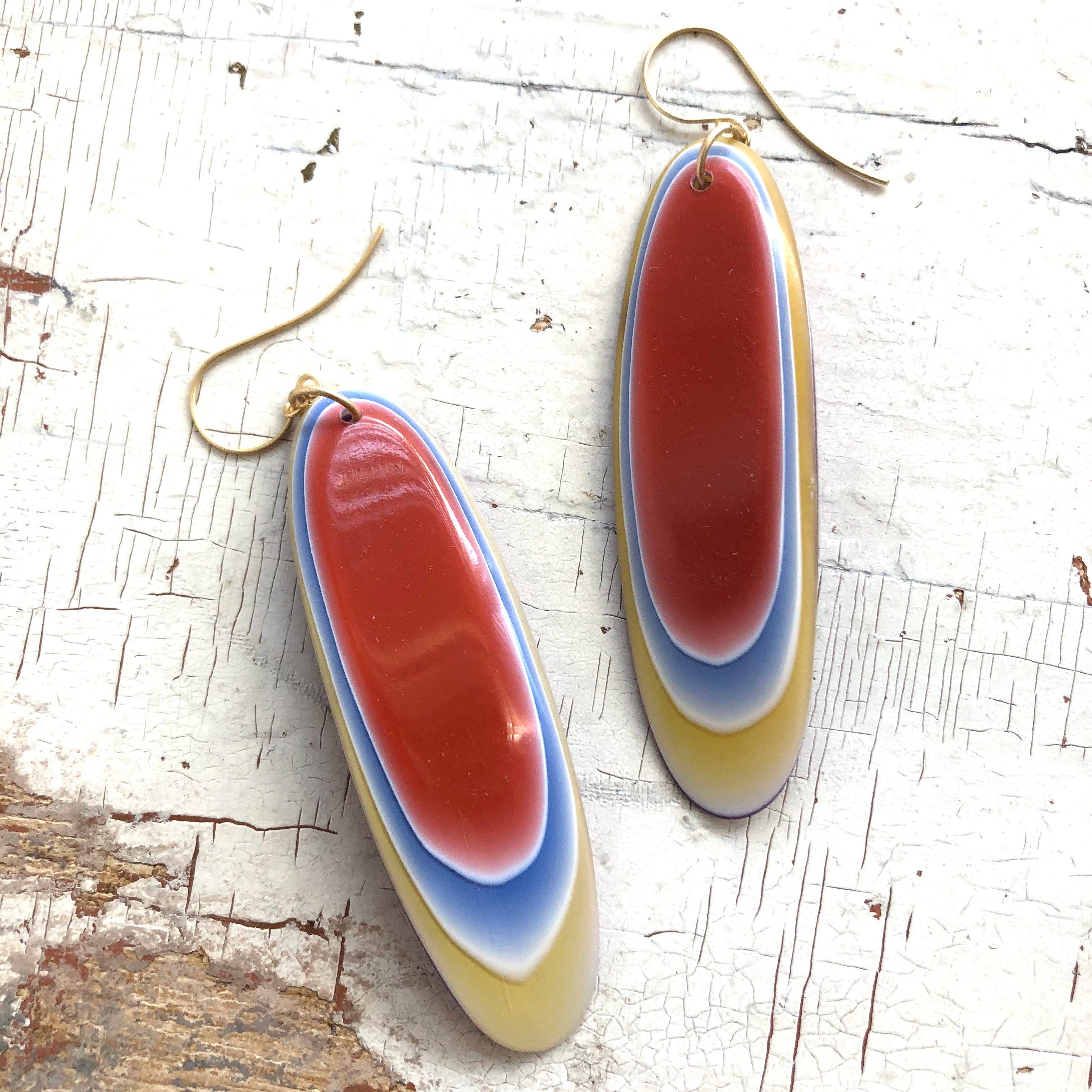 Orange & Gold Vintage Agate Resin Drop Earrings, photo 1 of 2