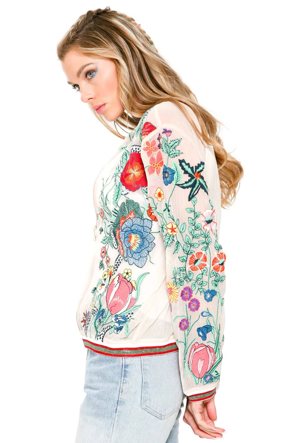 Embroidered Bomber Jacket : Ivory Floral, photo 5 of 8