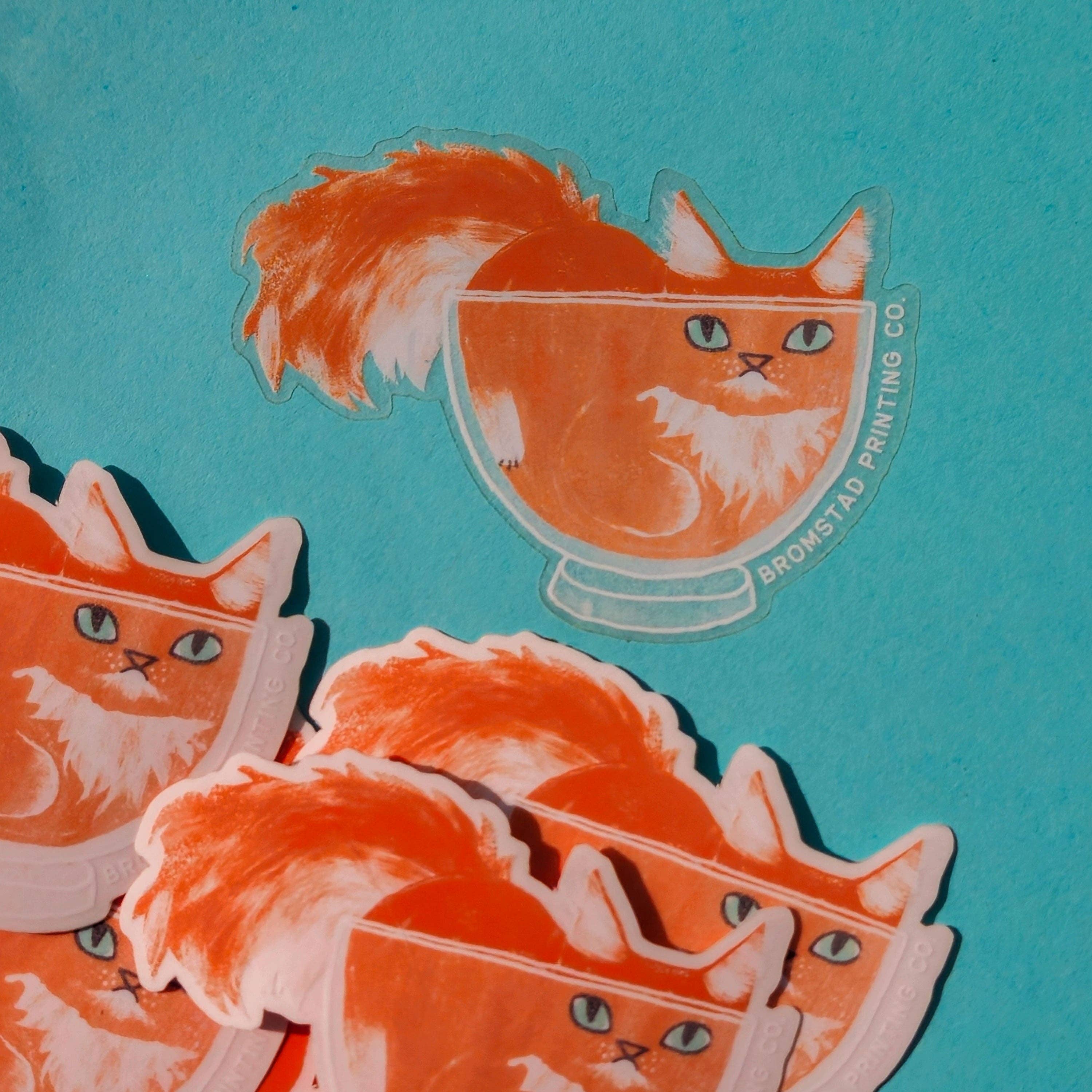 Orange Cat in a Bowl Clear Sticker, photo 2 of 3