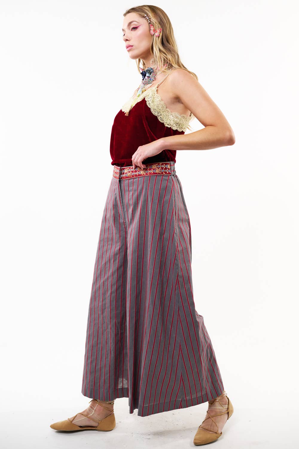 Gray | Red Stripe Wide Leg Pants, photo 8 of 8
