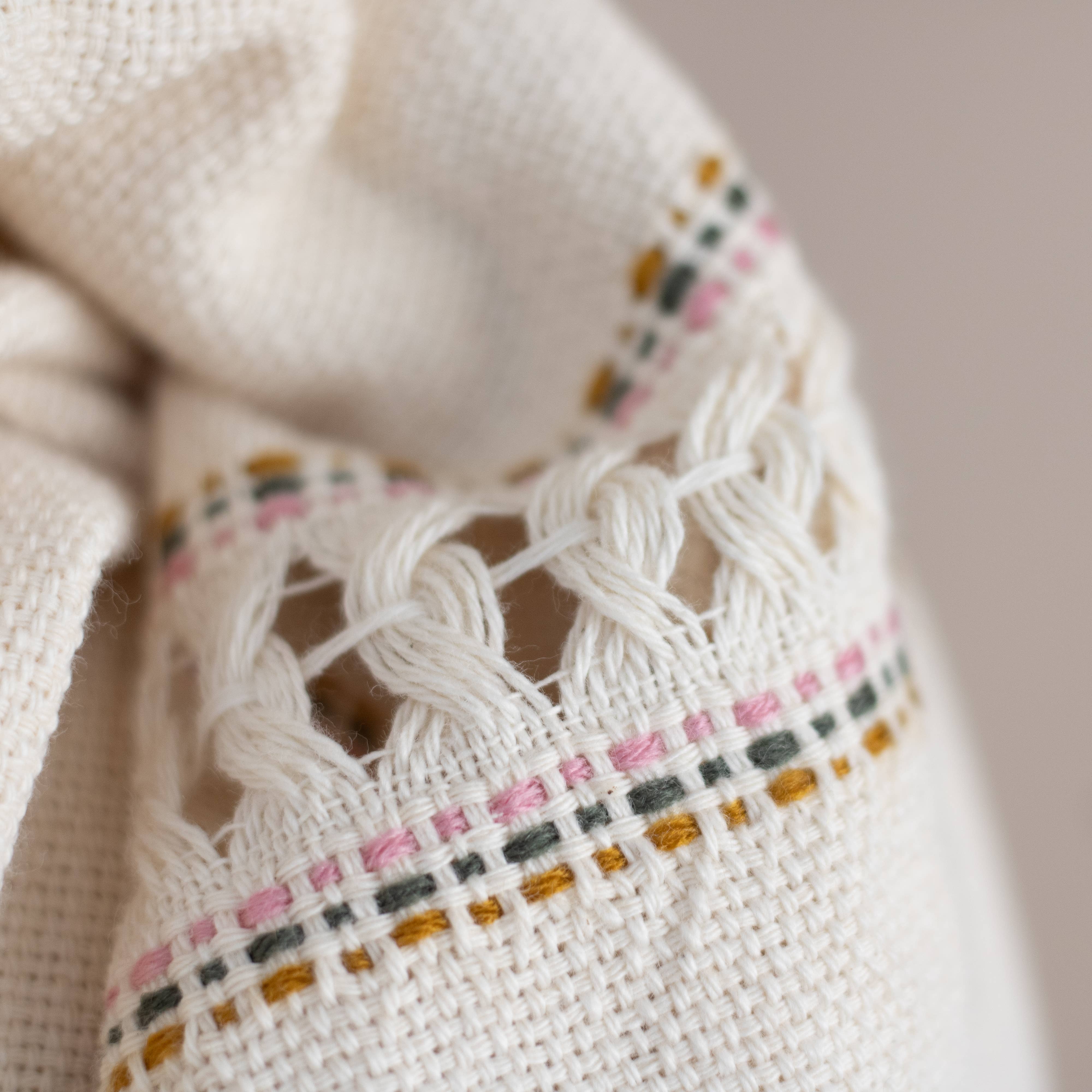 Handwoven Organic Cotton Shawl Pink, Olive and Mustard, photo 6 of 8