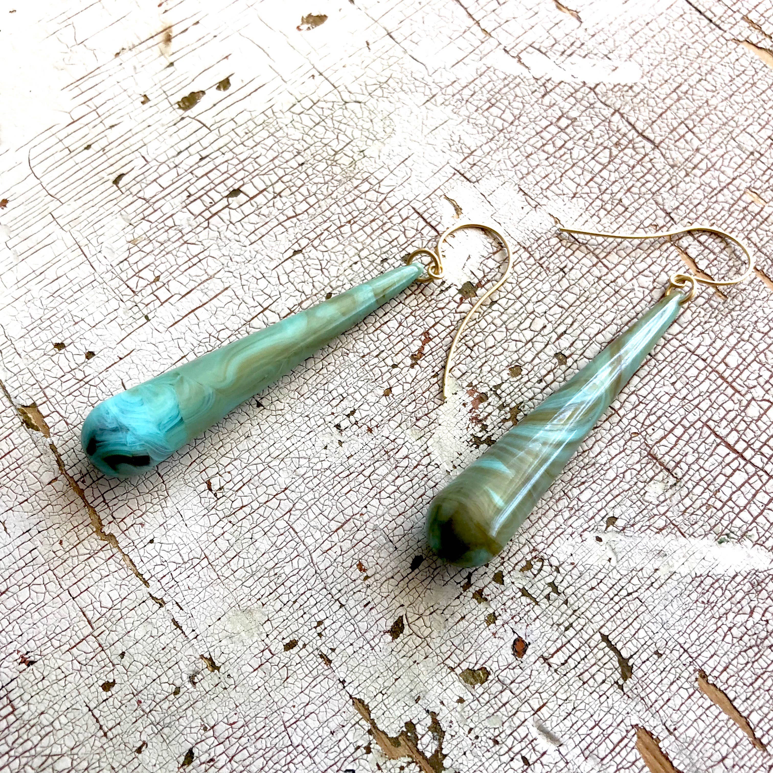 Turquoise Marbled Long Teardrop Earrings, photo 6 of 6