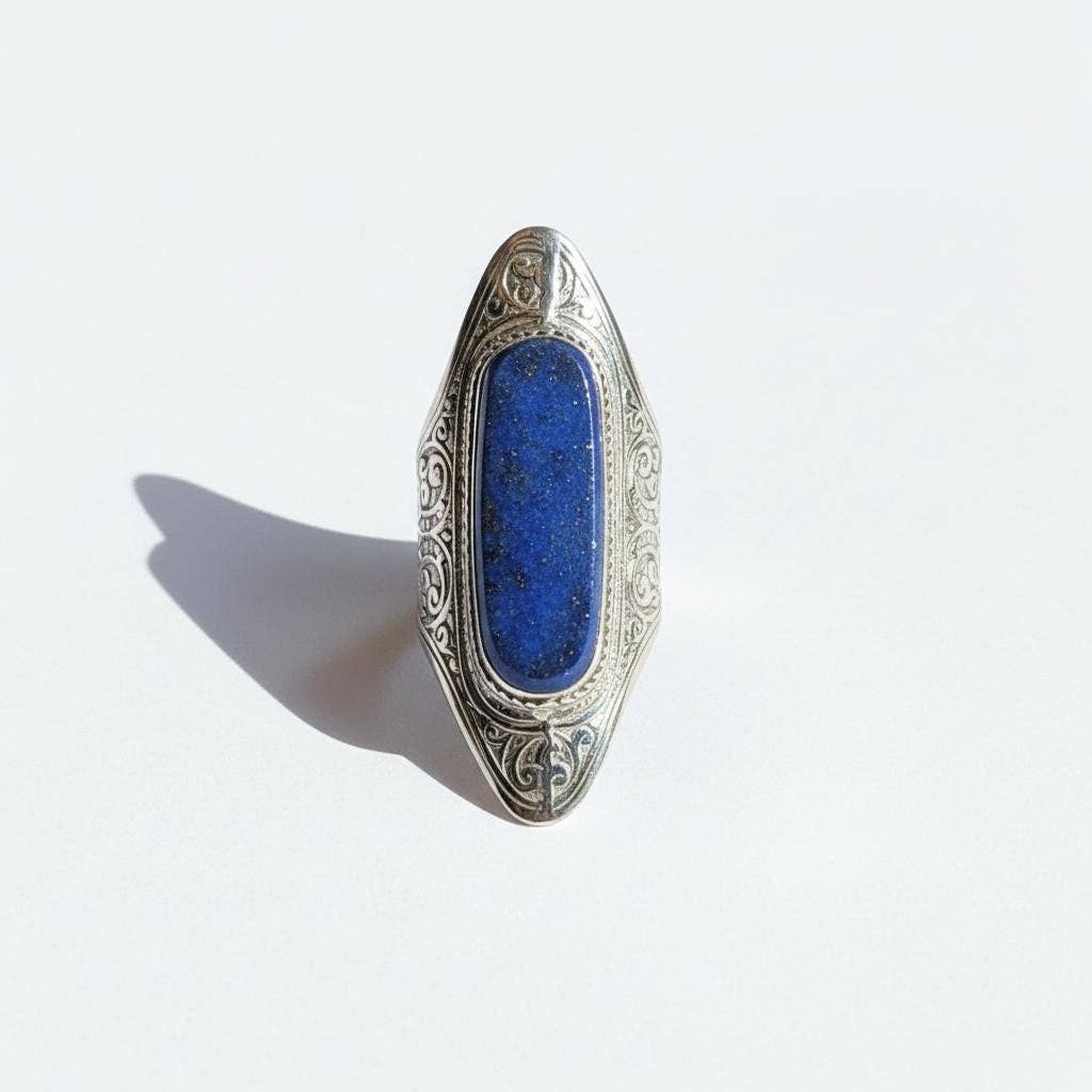 Lapis Saddle Ring w/Ethnic Wire Work, photo 1 of 3
