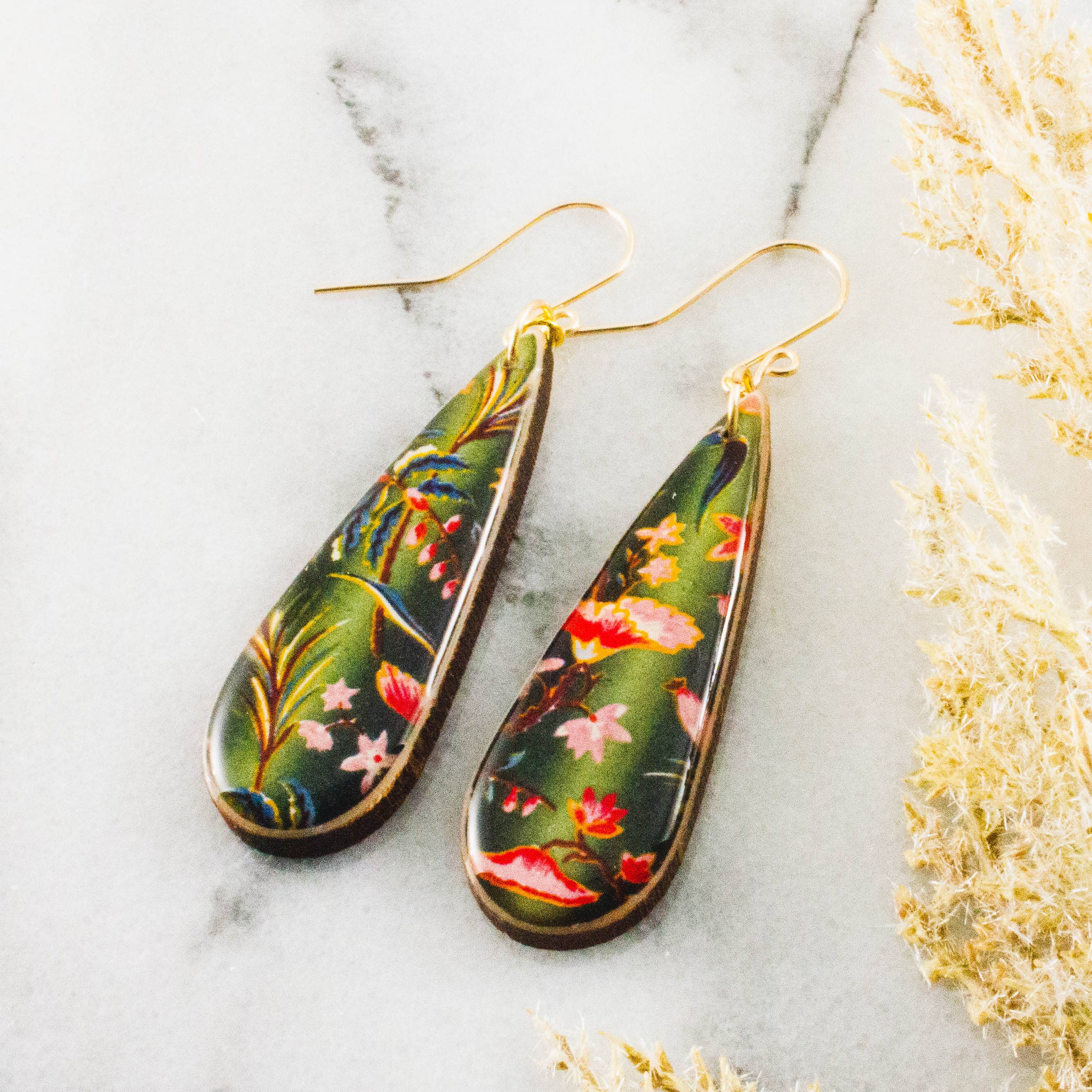 Green Floral Teardrops, photo 2 of 2