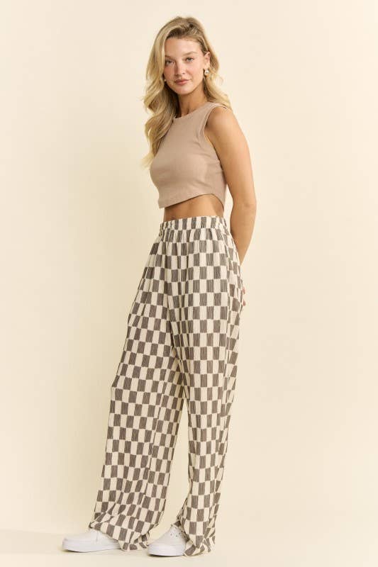 CHECKERED WIDE-LEG PANTS: OLIVE, photo 6 of 8