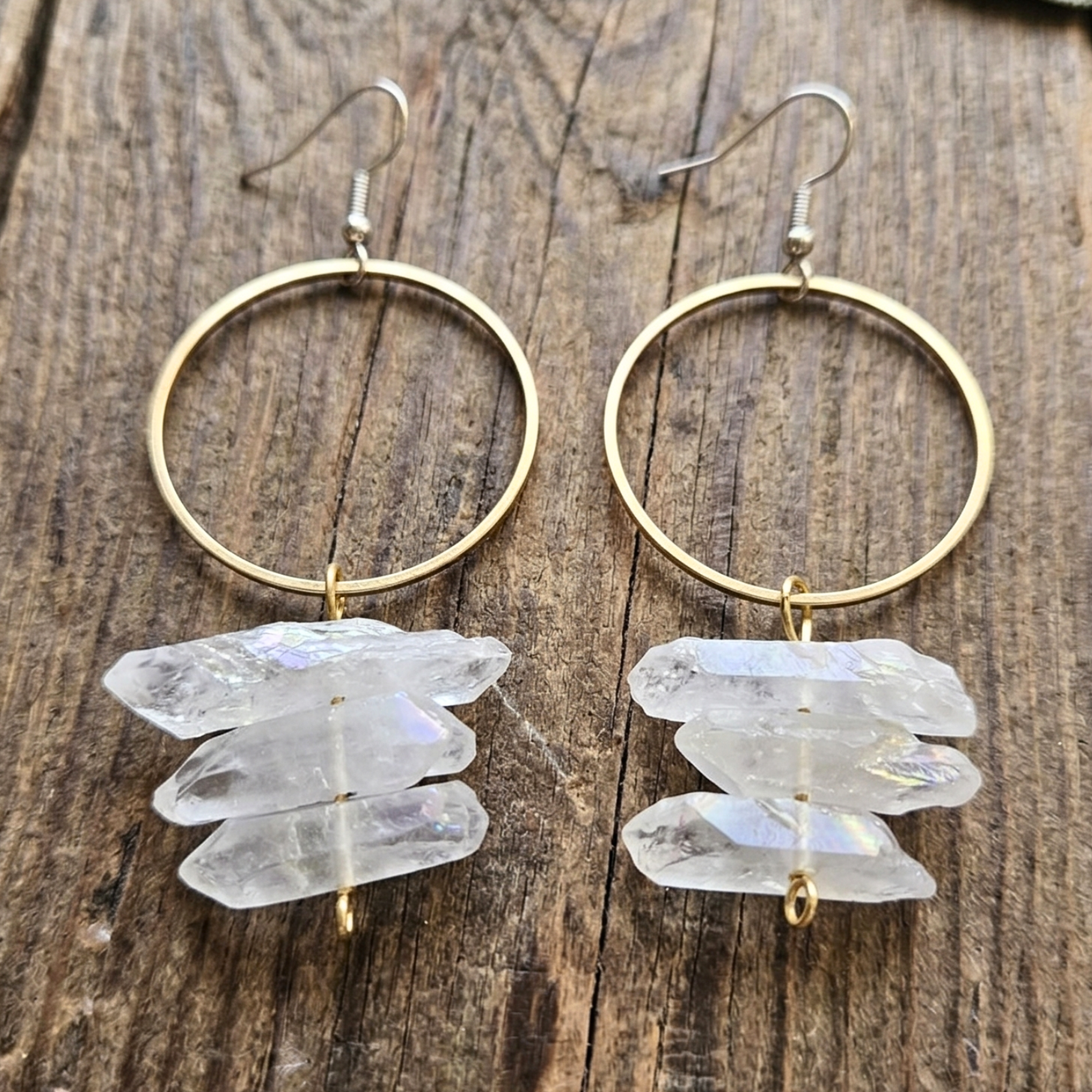 White Aura Quartz Hoop Earrings, photo 1 of 2