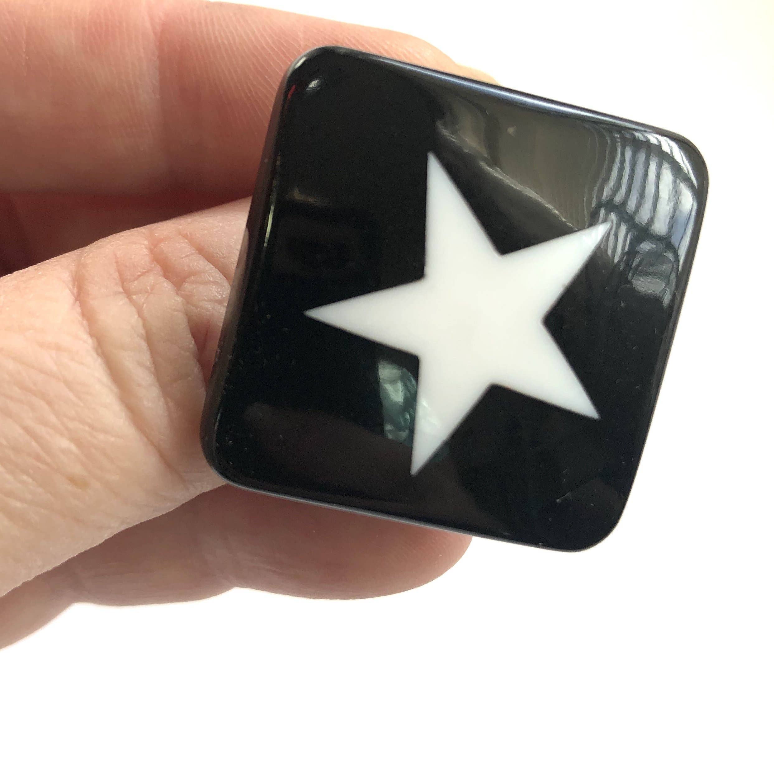 Black & White Star Lucite Silver Cocktail Ring, photo 2 of 5