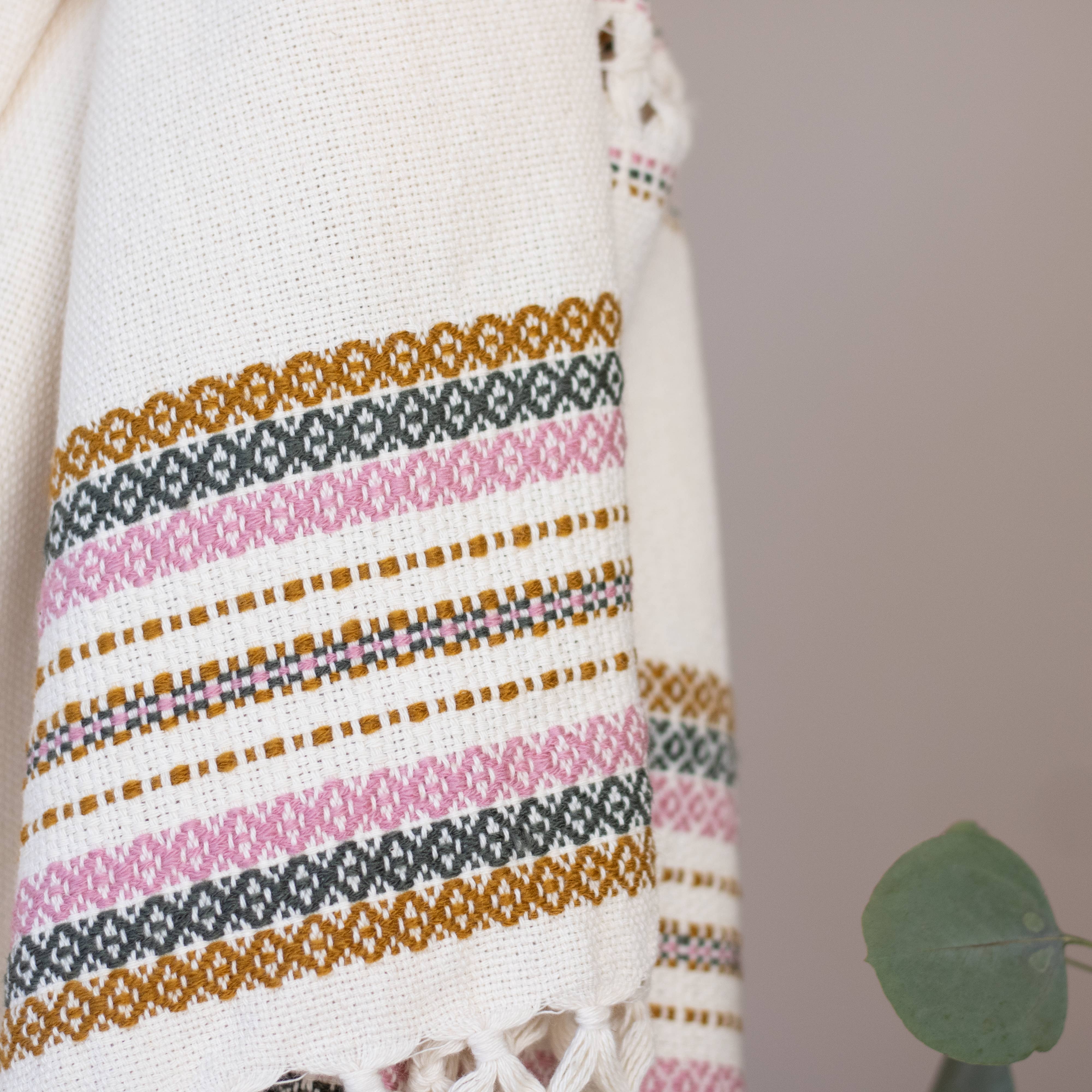 Handwoven Organic Cotton Shawl Pink, Olive and Mustard, photo 1 of 8