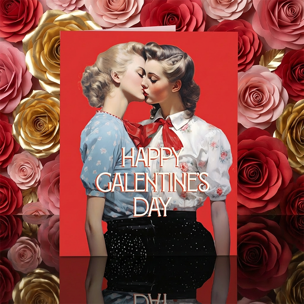 GALENTINE KISS! valentine lgbtq card, photo 1 of 4