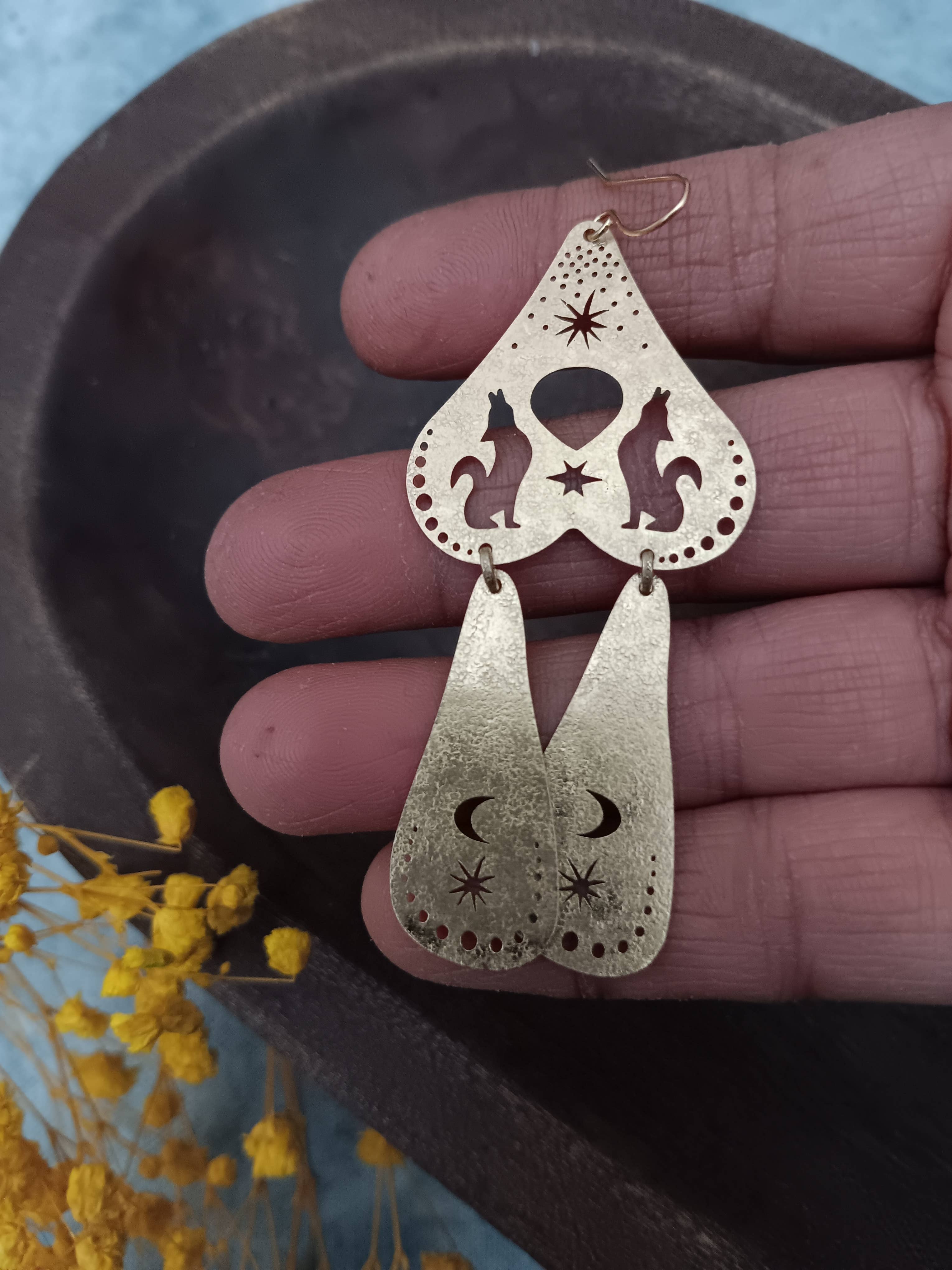 Wolf,Brass Earrings, photo 2 of 2