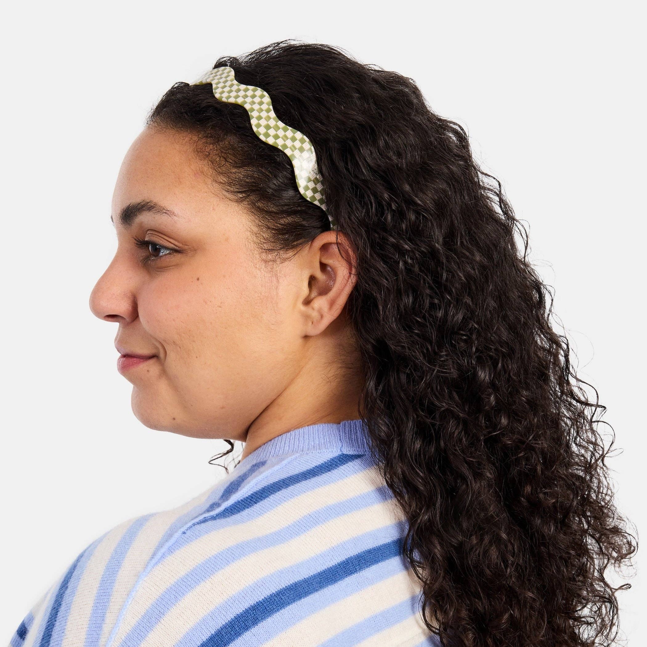 Wavy Headband in Olive Check, photo 2 of 3