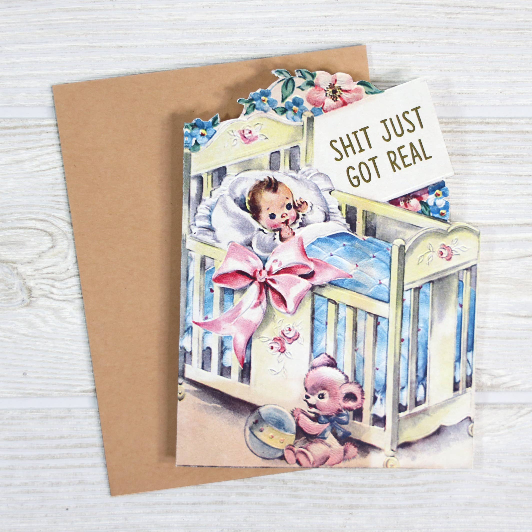 Shit Just Got Real - Sarcastic Baby Shower Card, photo 2 of 3