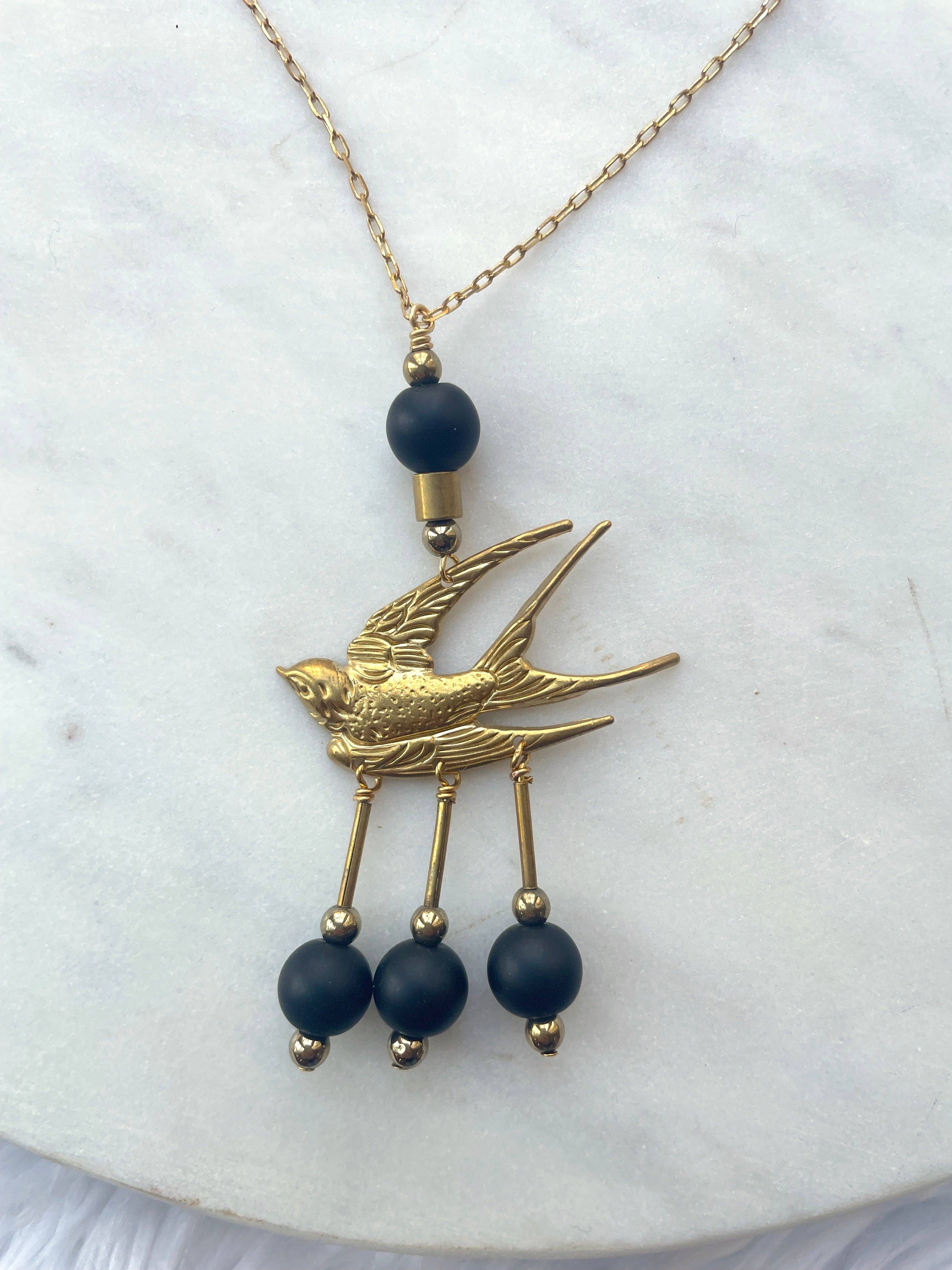 The Talia Necklace - Brass Bird Statement Necklace, photo 4 of 8