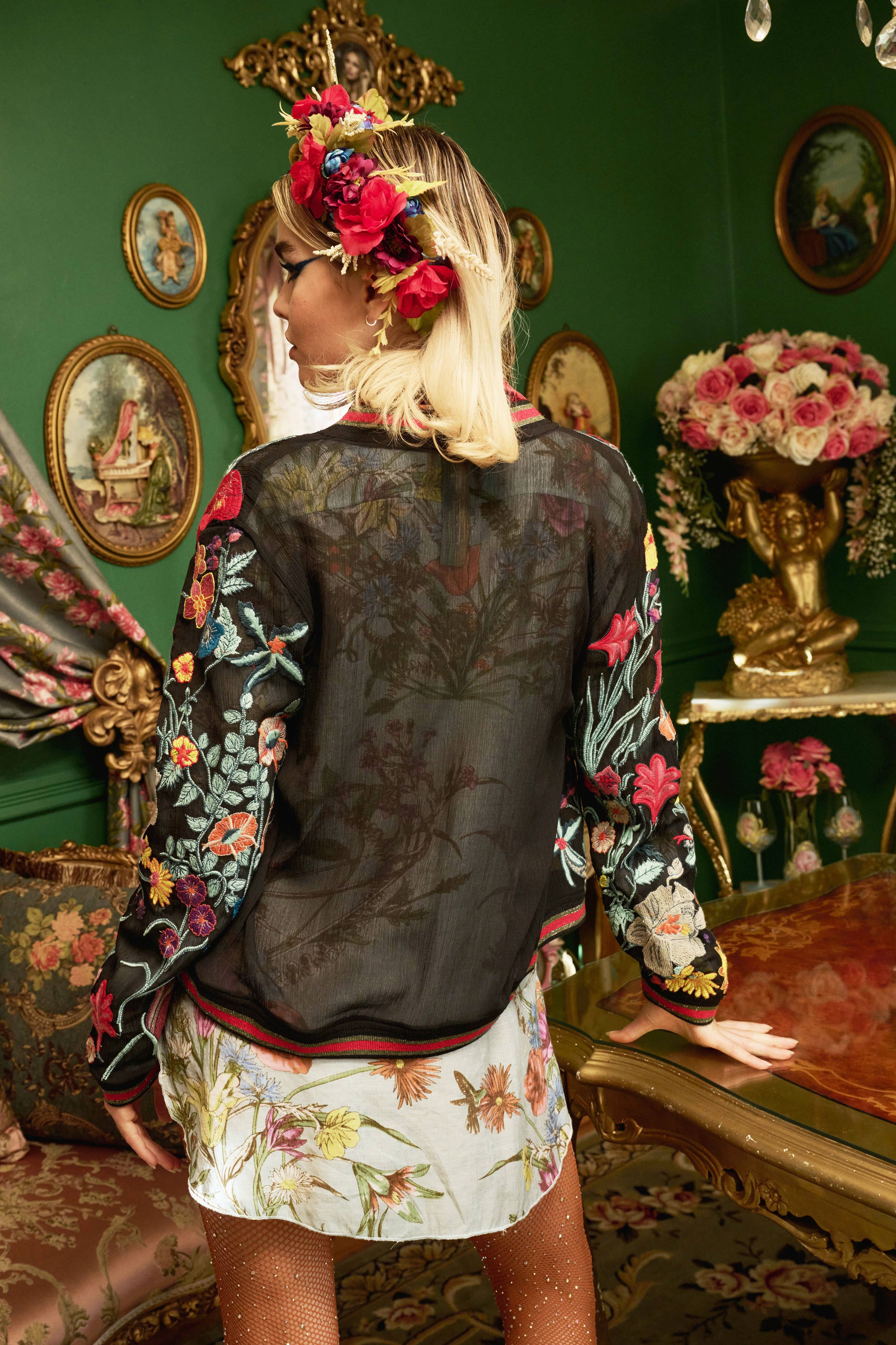 Embroidered Bomber Jacket: Black Floral, photo 5 of 8