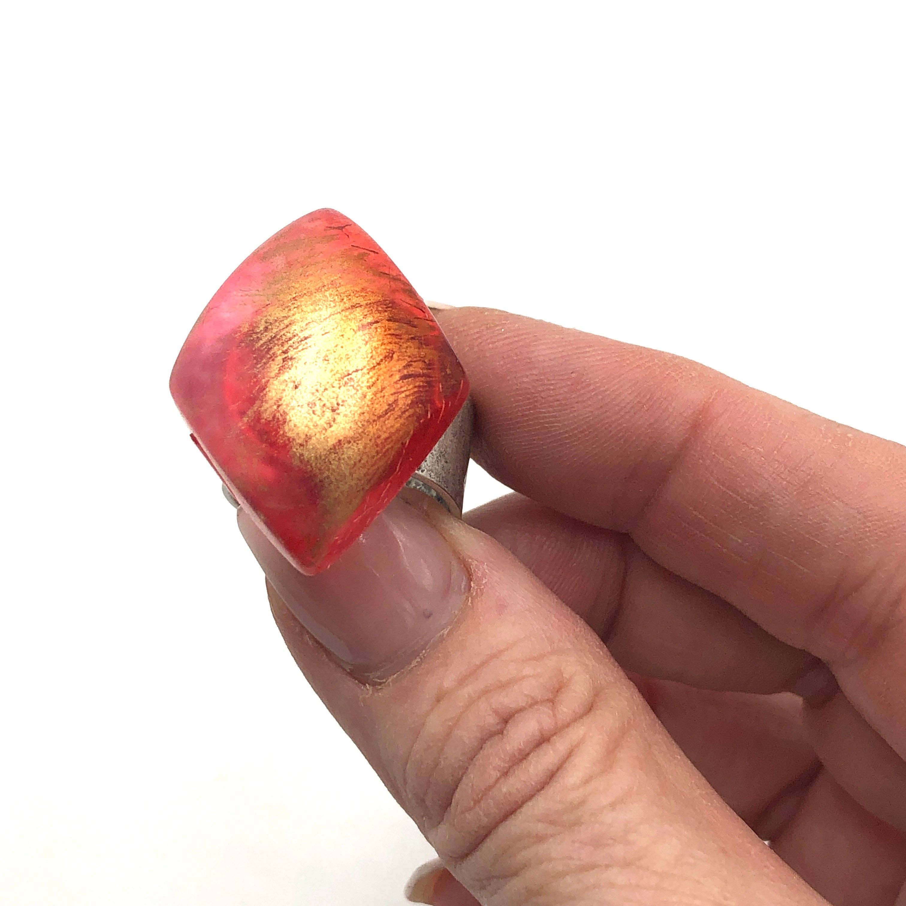 Gold Wash Rhombus Cocktail Ring - red
