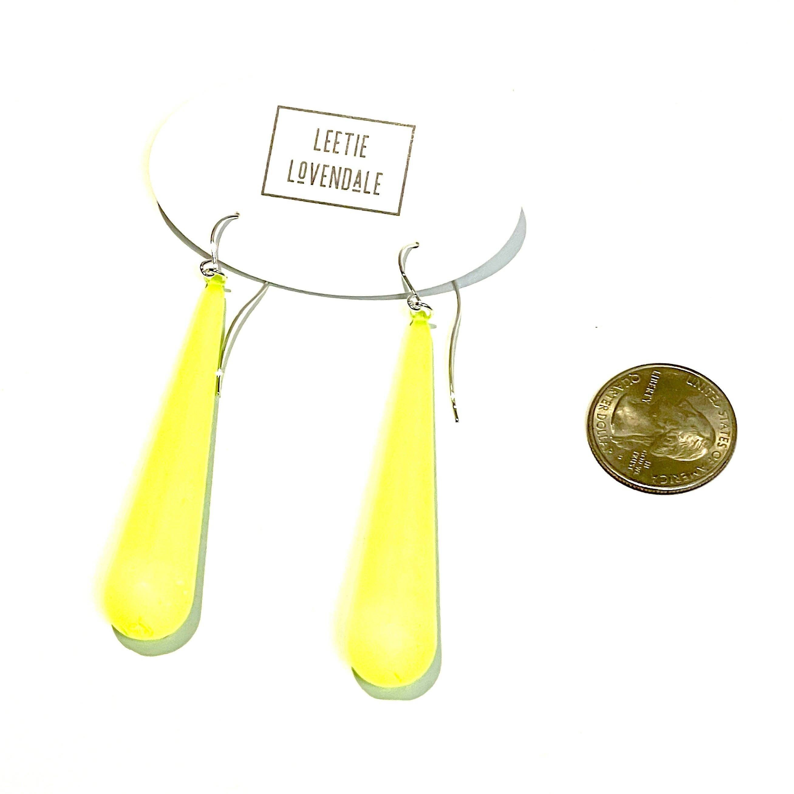 Neon Yellow Frosted Long Teardrop lucite statement earrings, photo 3 of 7