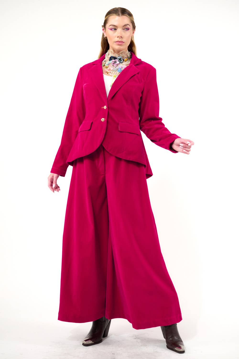 Fuschia Wide Leg Velvet Pants, photo 8 of 8