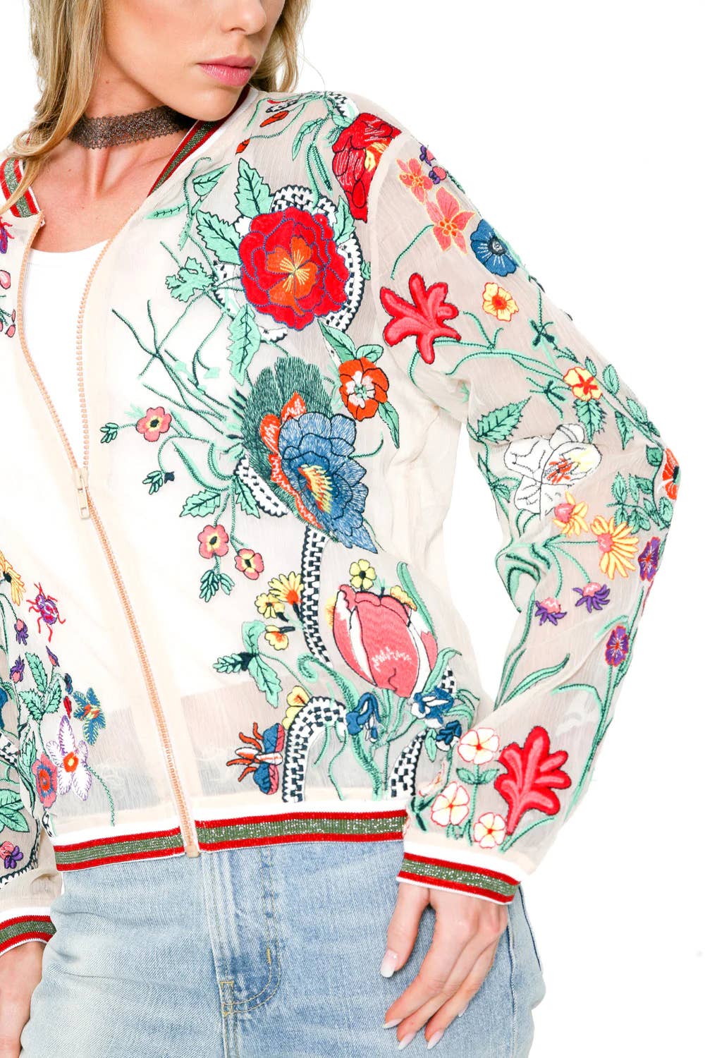 Embroidered Bomber Jacket : Ivory Floral, photo 6 of 8