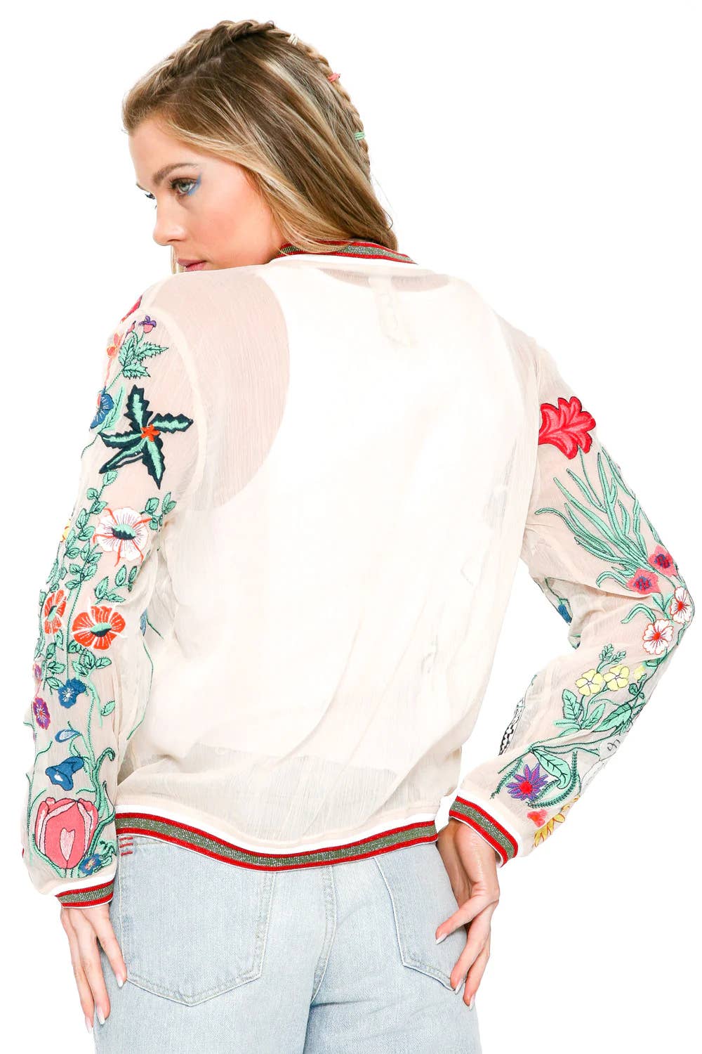 Embroidered Bomber Jacket : Ivory Floral, photo 3 of 8