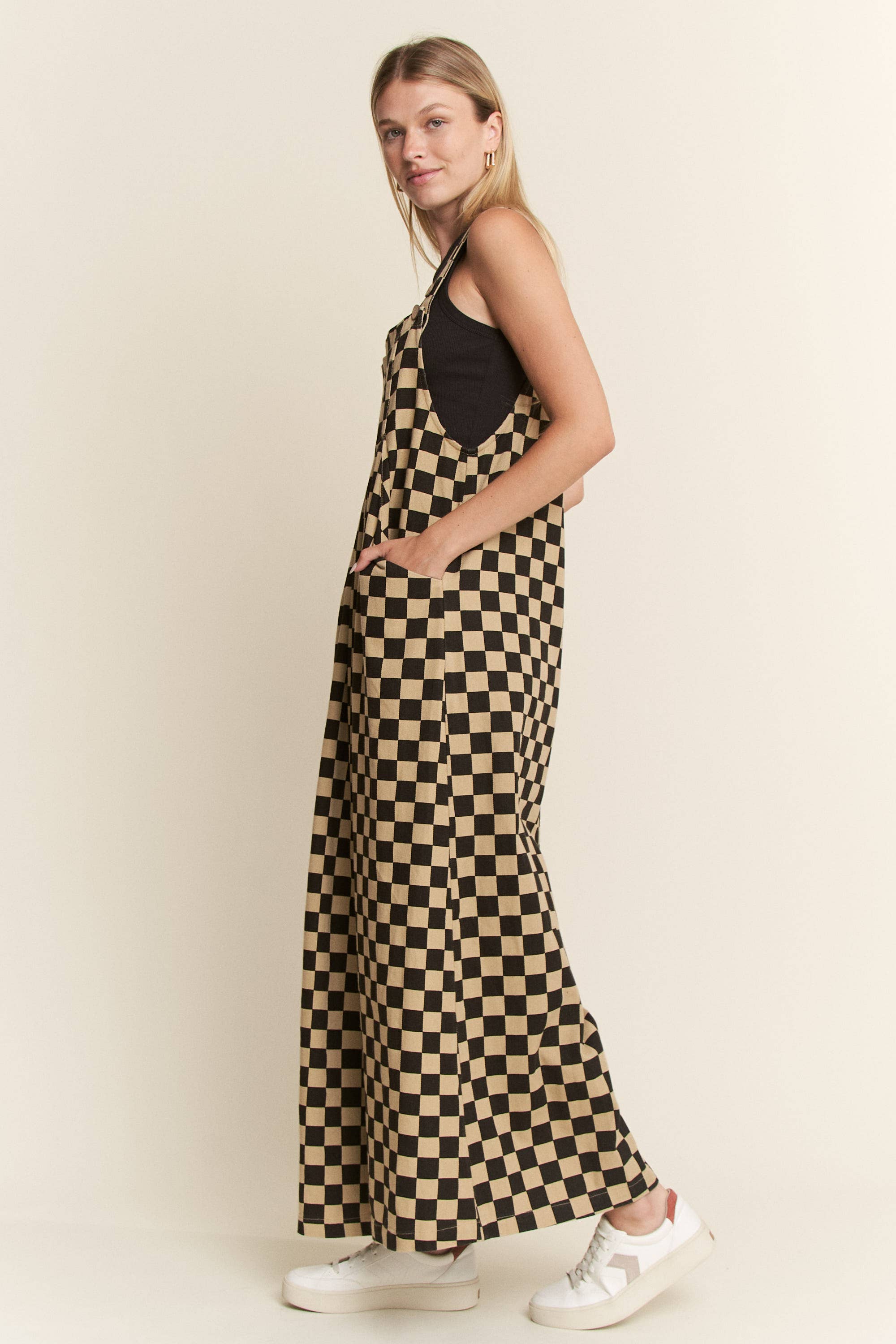 CHECKERED WIDE LEG OVERALLS, photo 1 of 8