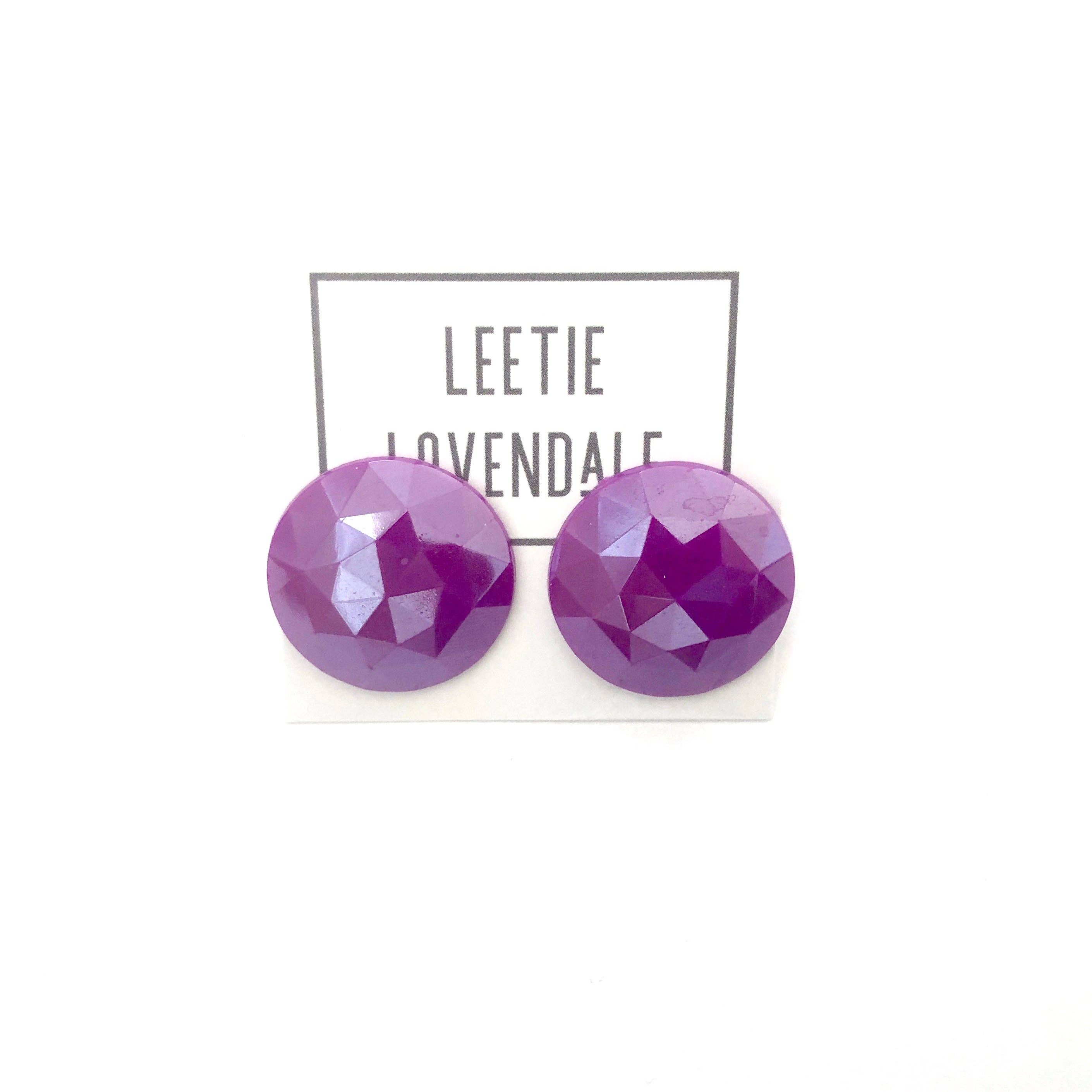 Violet Faceted Retro Button Stud Earrings, photo 4 of 7