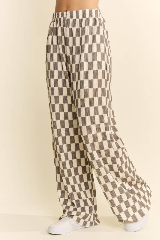 CHECKERED WIDE-LEG PANTS: OLIVE, photo 5 of 8