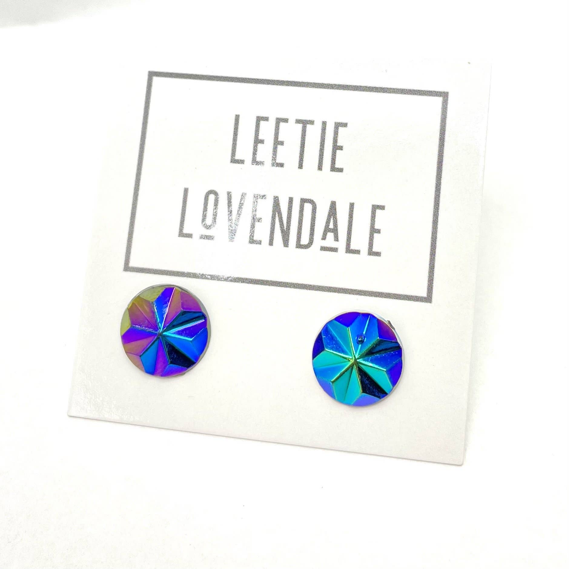 Blue Iris Pinwheel Retro Button Stud Earrings, photo 2 of 5