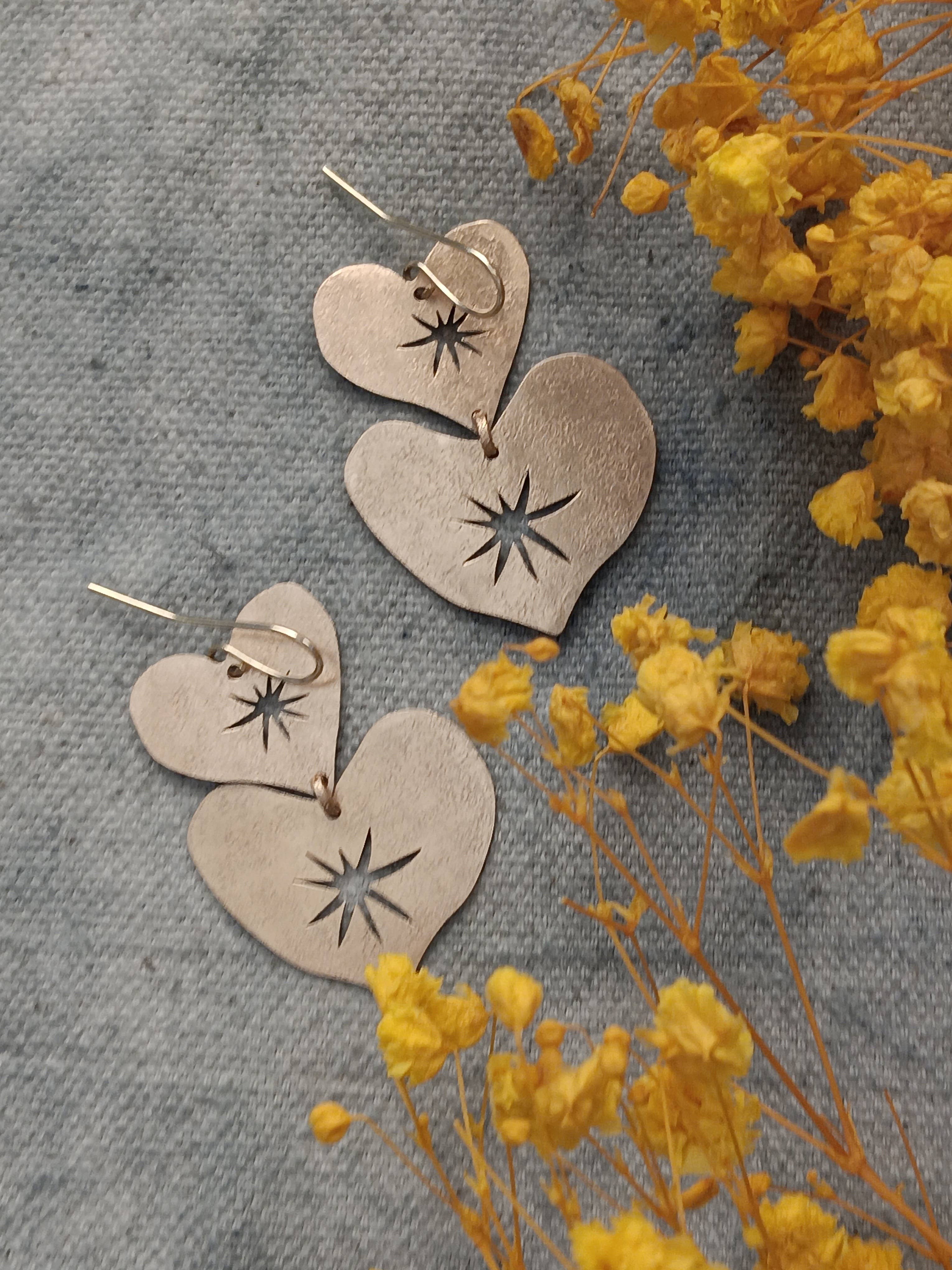 brass heart earrings, photo 4 of 6