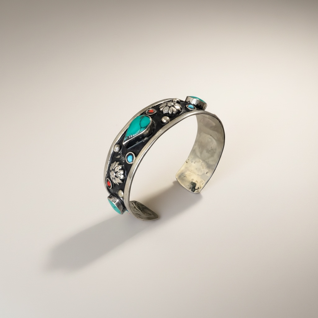 Turquoise ethnic tribal stone bracelet, photo 2 of 3