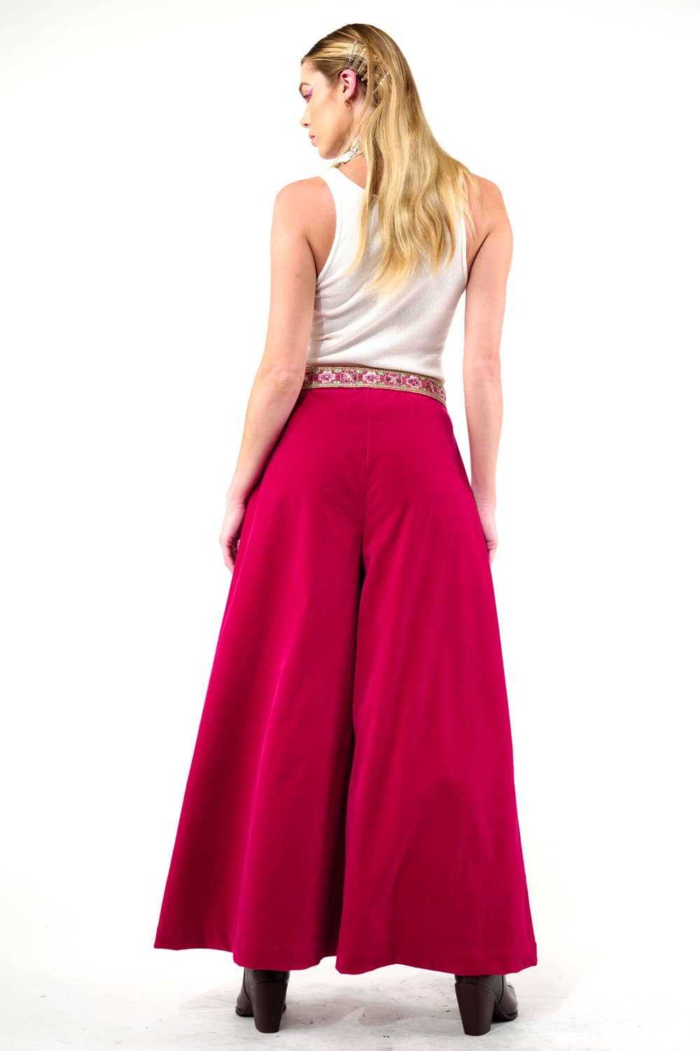 Fuschia Wide Leg Velvet Pants, photo 4 of 8