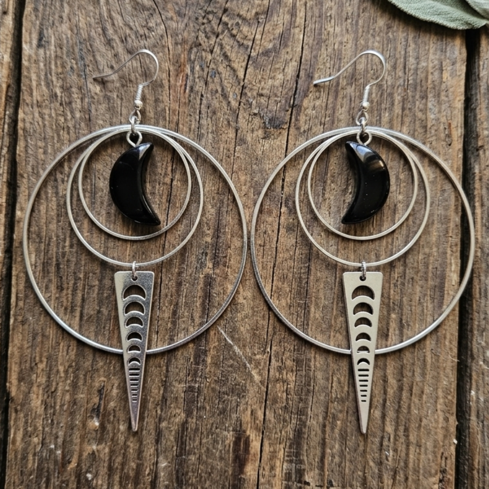 Moon Phase Hoop Black Obsidian, photo 1 of 2