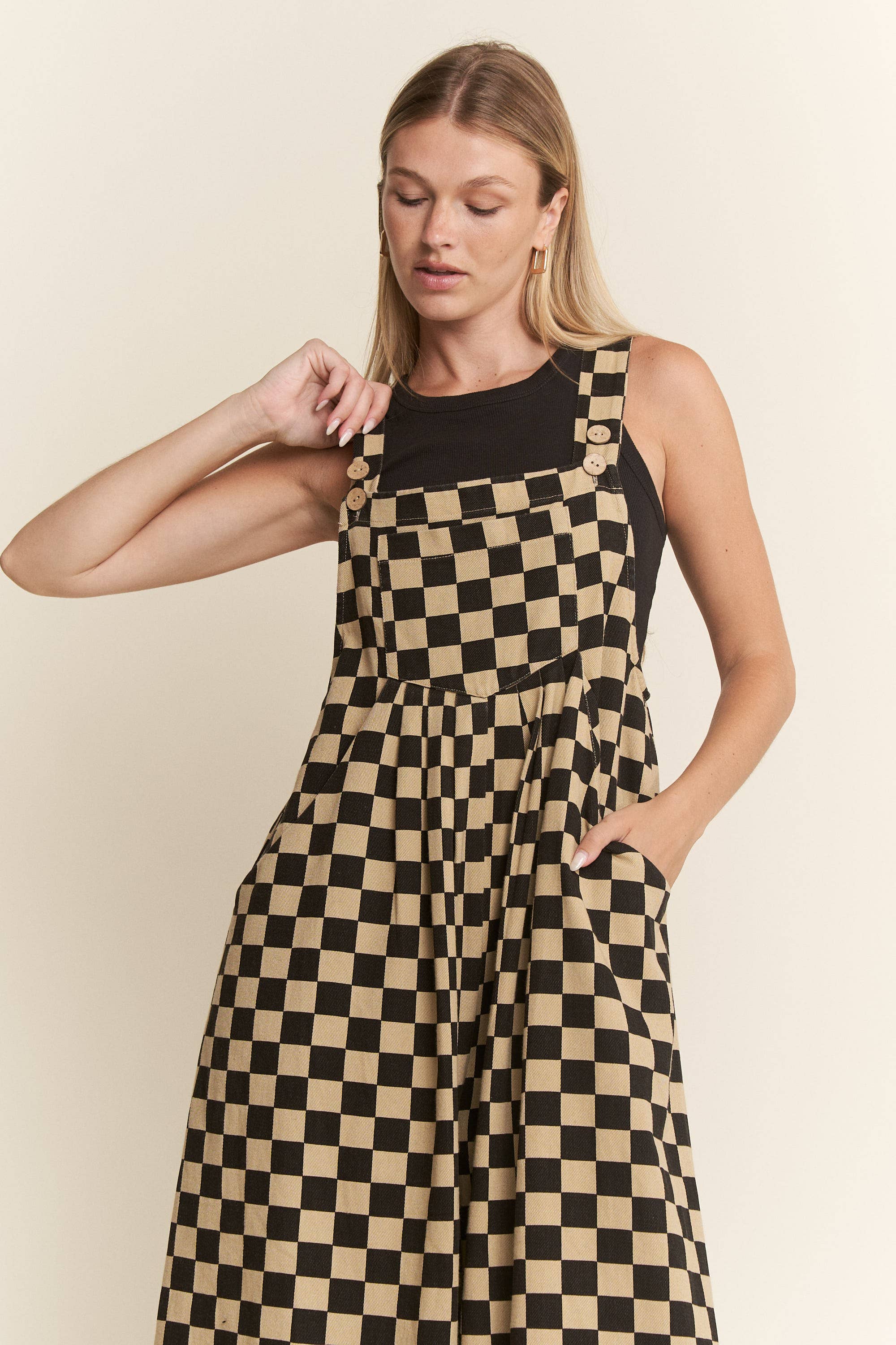 CHECKERED WIDE LEG OVERALLS, photo 3 of 8